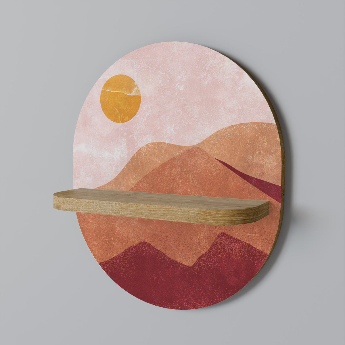 LUMINOUS SUNLIGHT Oval Art Shelf In Oak Effect