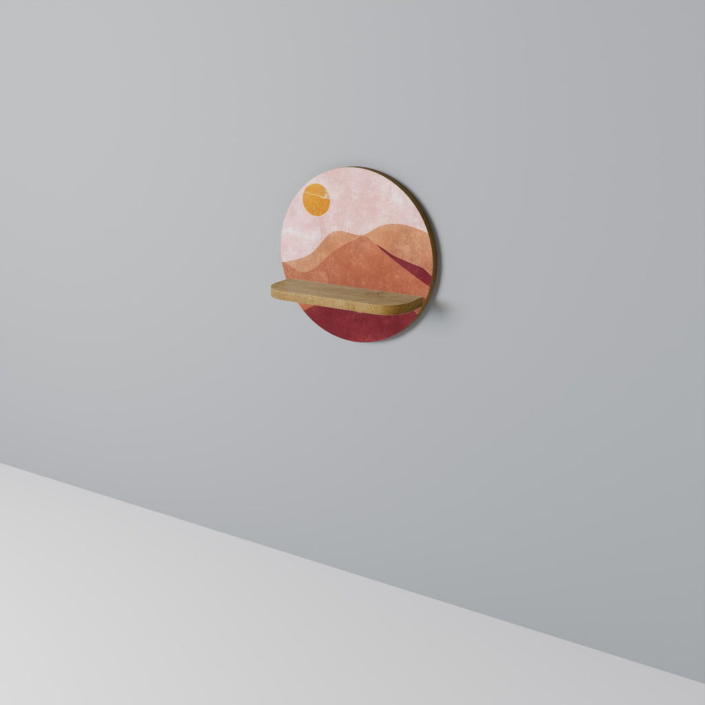 Étagère d'art ronde LUMINOUS SUNLIGHT effet chêne