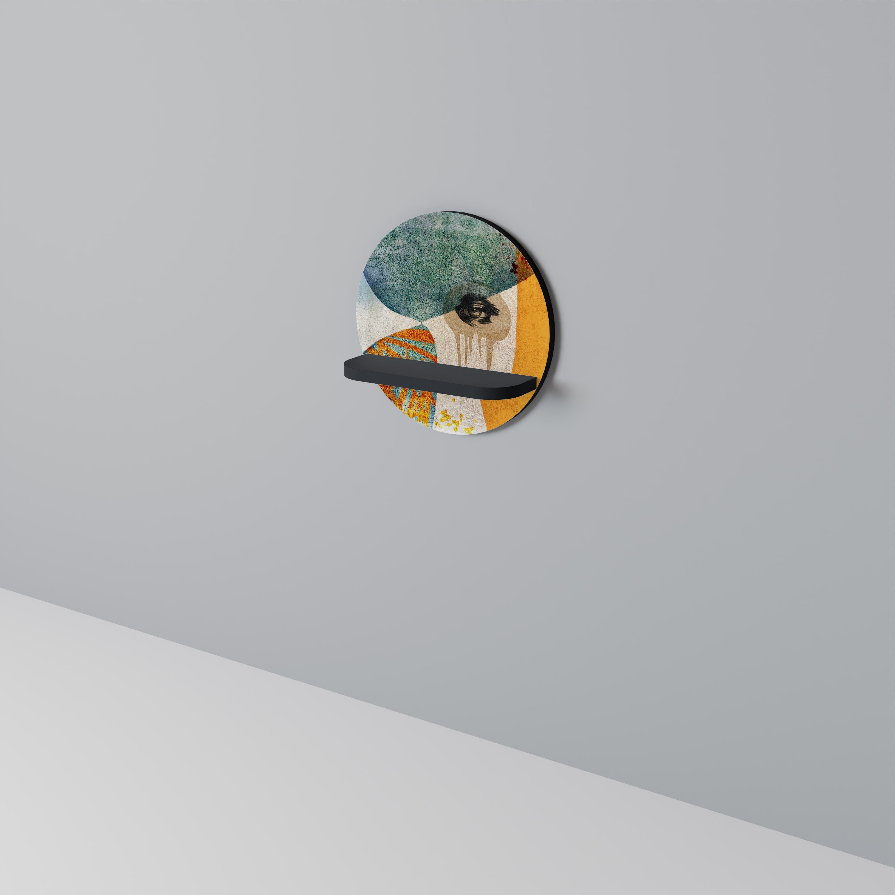 Étagère ronde ABSTRACT FACES en finition noire