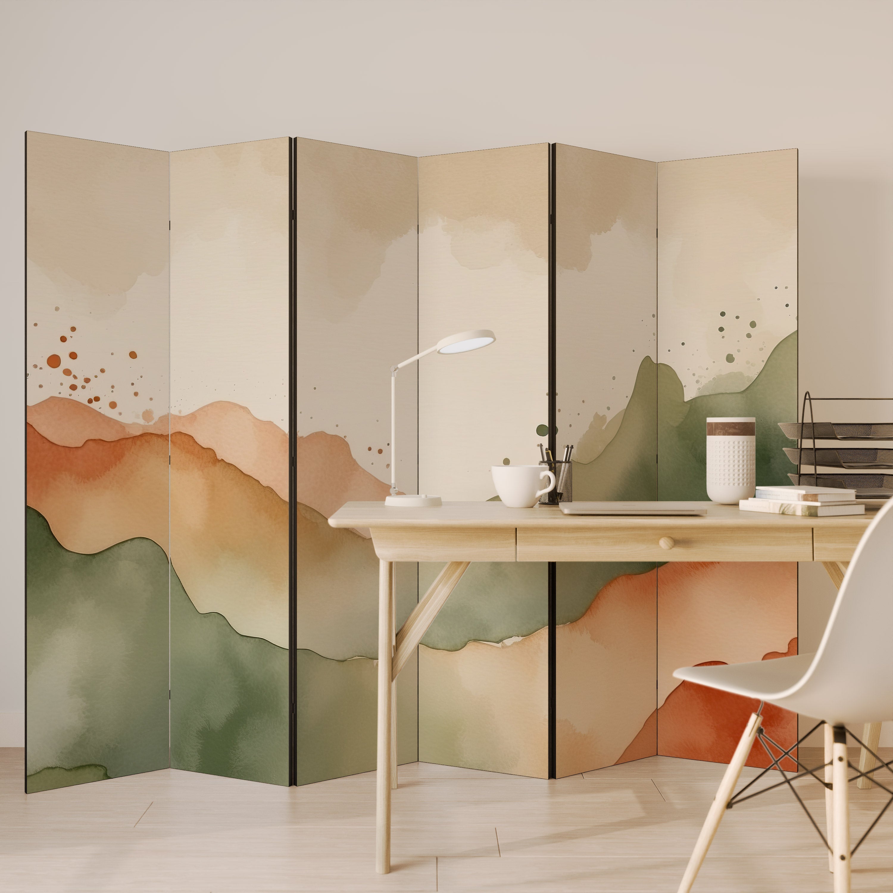 WATERCOLOUR PEAKS Decorative 6-Panel Room Divider