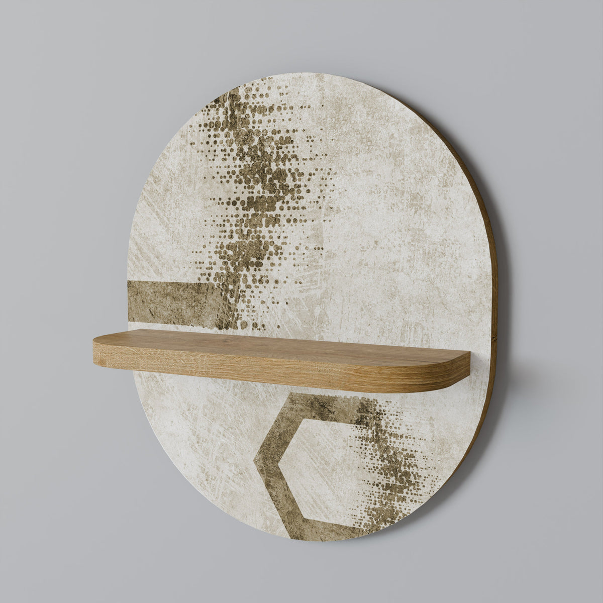HEXAGONAL SHAPES Oval Art Shelf In Oak Effect
