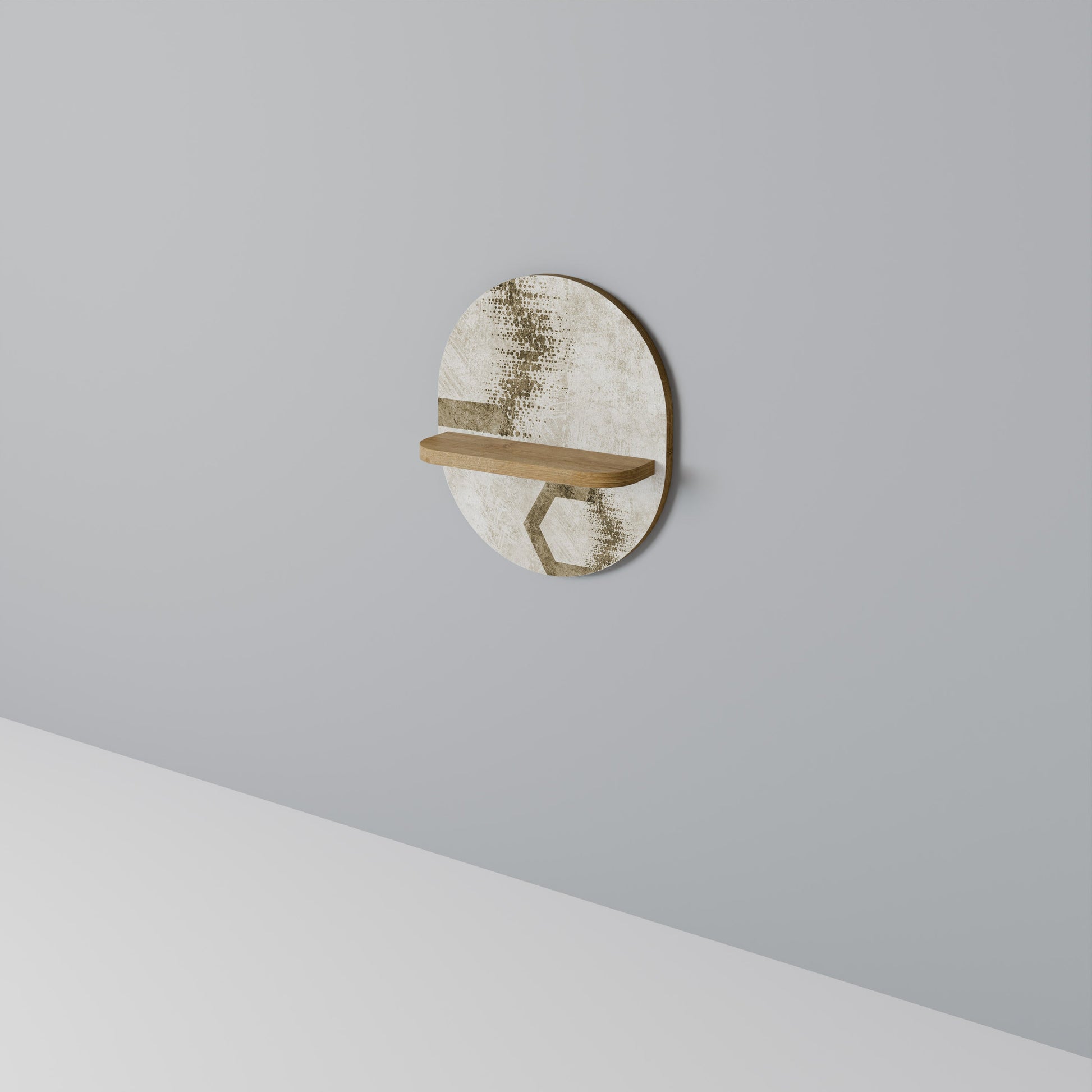 HEXAGONAL SHAPES Oval Art Shelf In Oak Effect