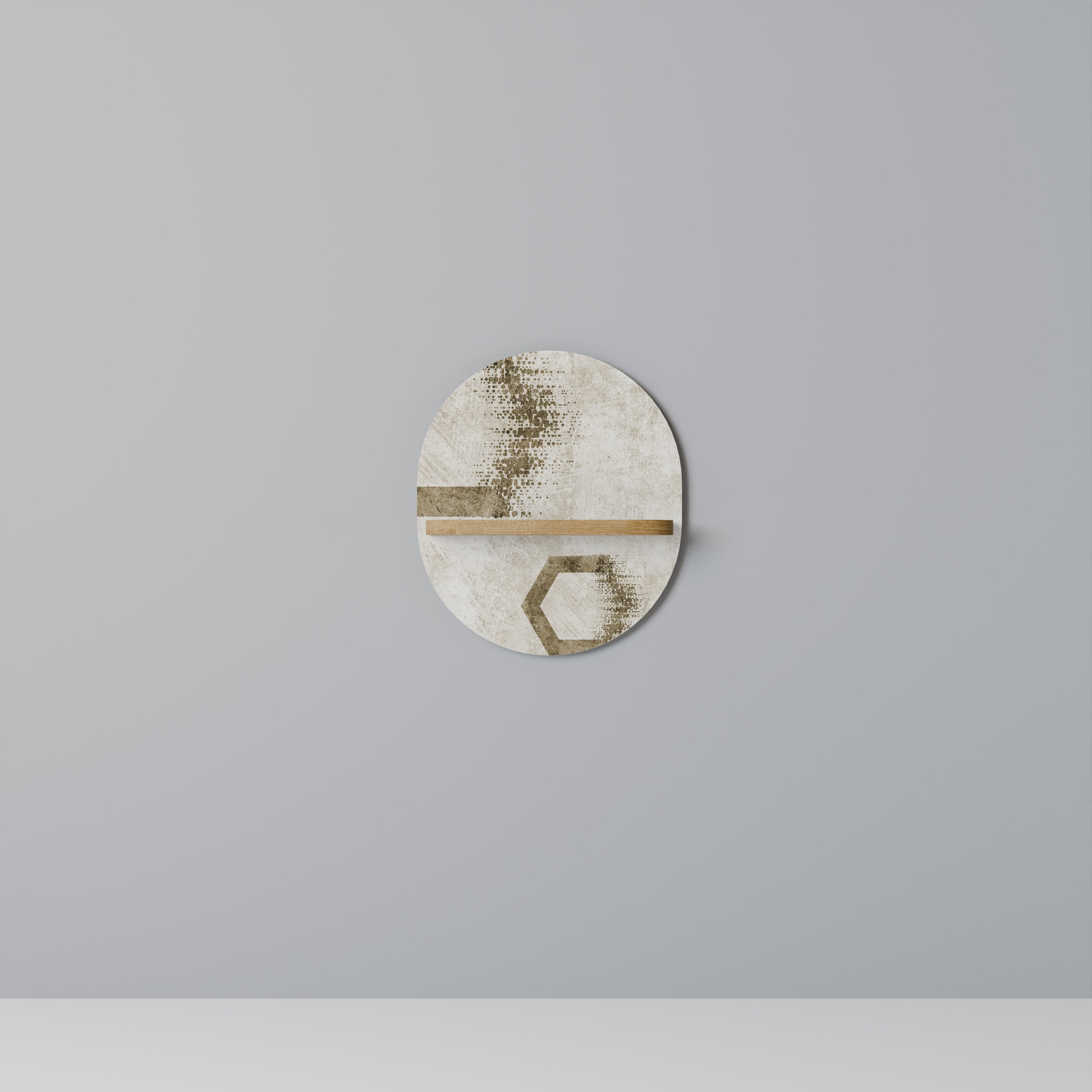 Étagère d'art ovale à formes hexagonales effet chêne