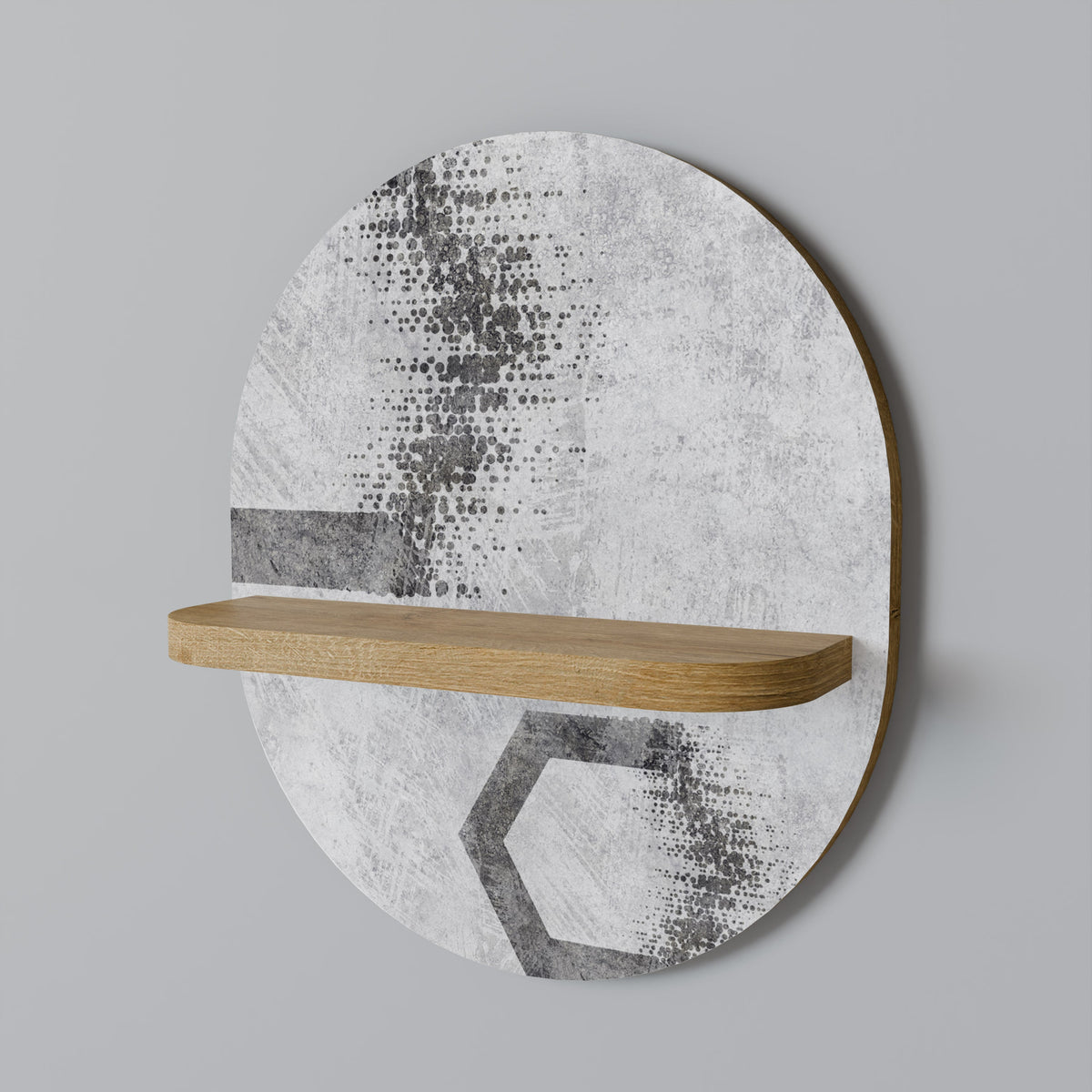 HEXAGONAL FIGURES Oval Art Shelf In Oak Effect