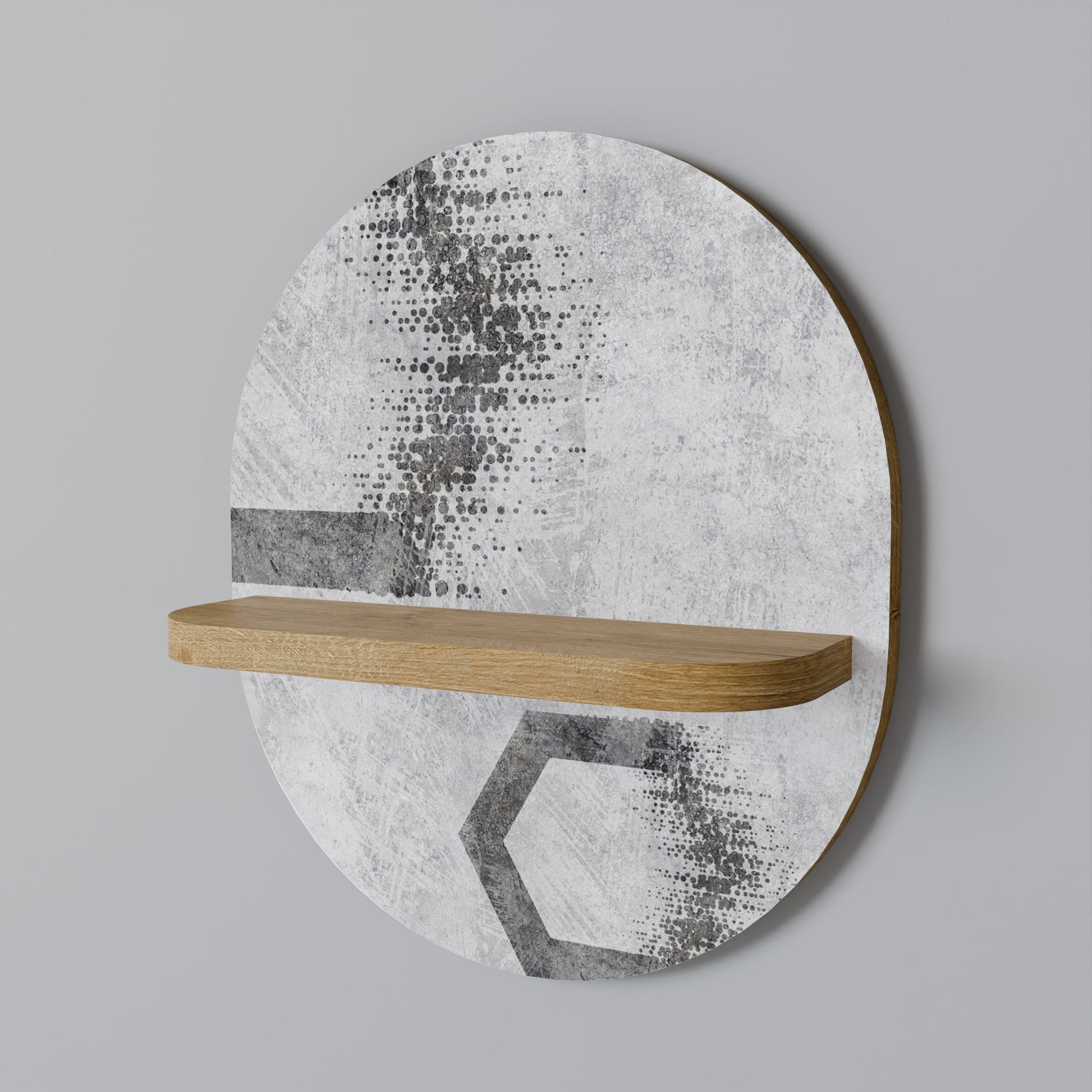 HEXAGONAL FIGURES Oval Art Shelf In Oak Effect