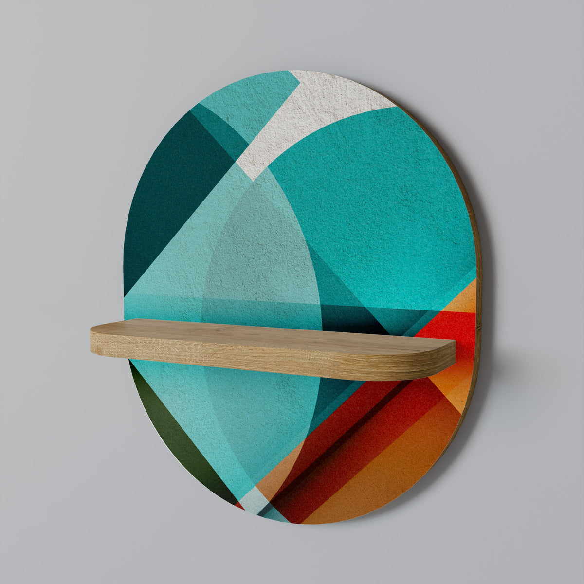 CIRCULAR RHAPSODY Oval Art Shelf In Oak Effect