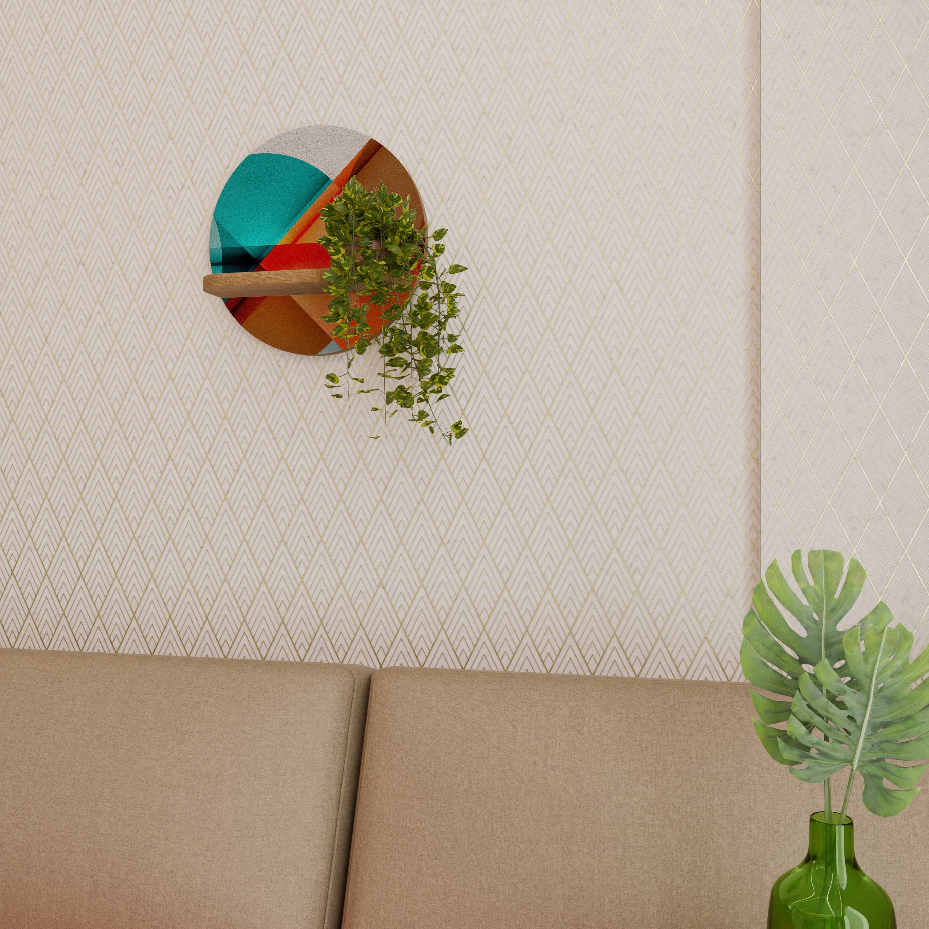 Étagère d'art ronde CIRCULAR RHAPSODY effet chêne