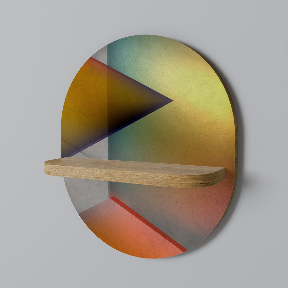 PIERCING SHARPNESS Oval Art Shelf In Oak Effect