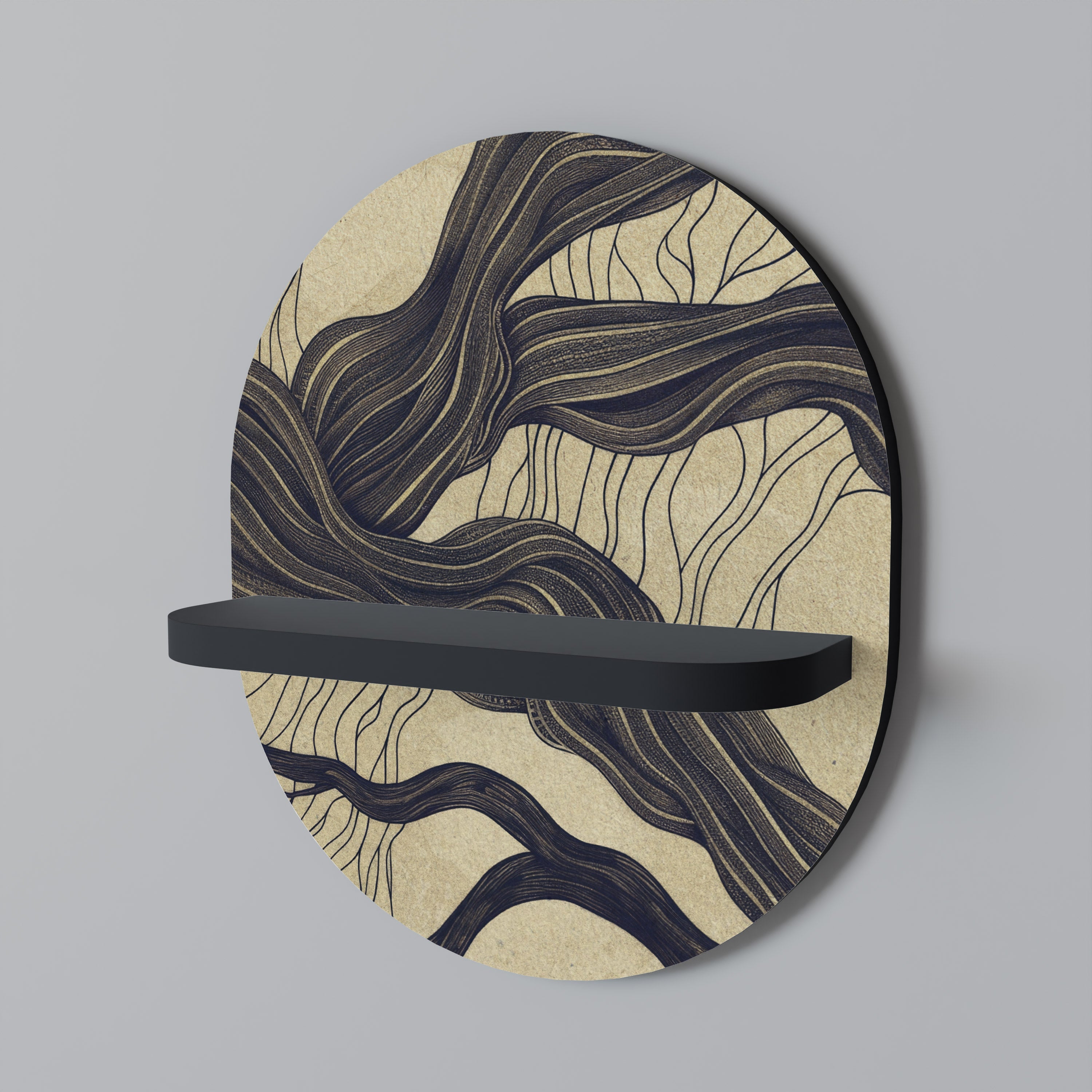 Étagère d'art ovale UNIFIED FRAGMENTS en finition noire