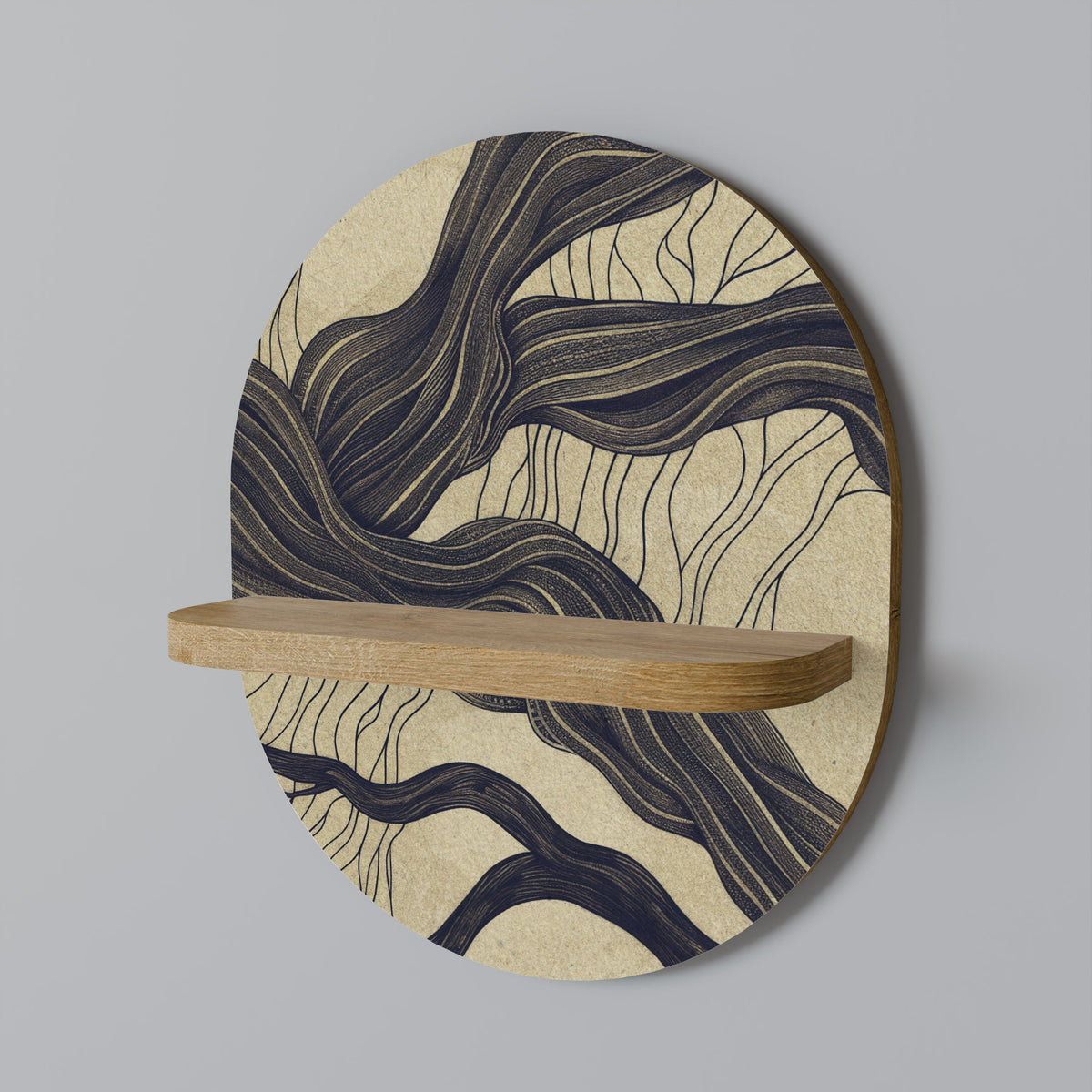 UNIFIED FRAGMENTS Oval Art Shelf In Oak Effect