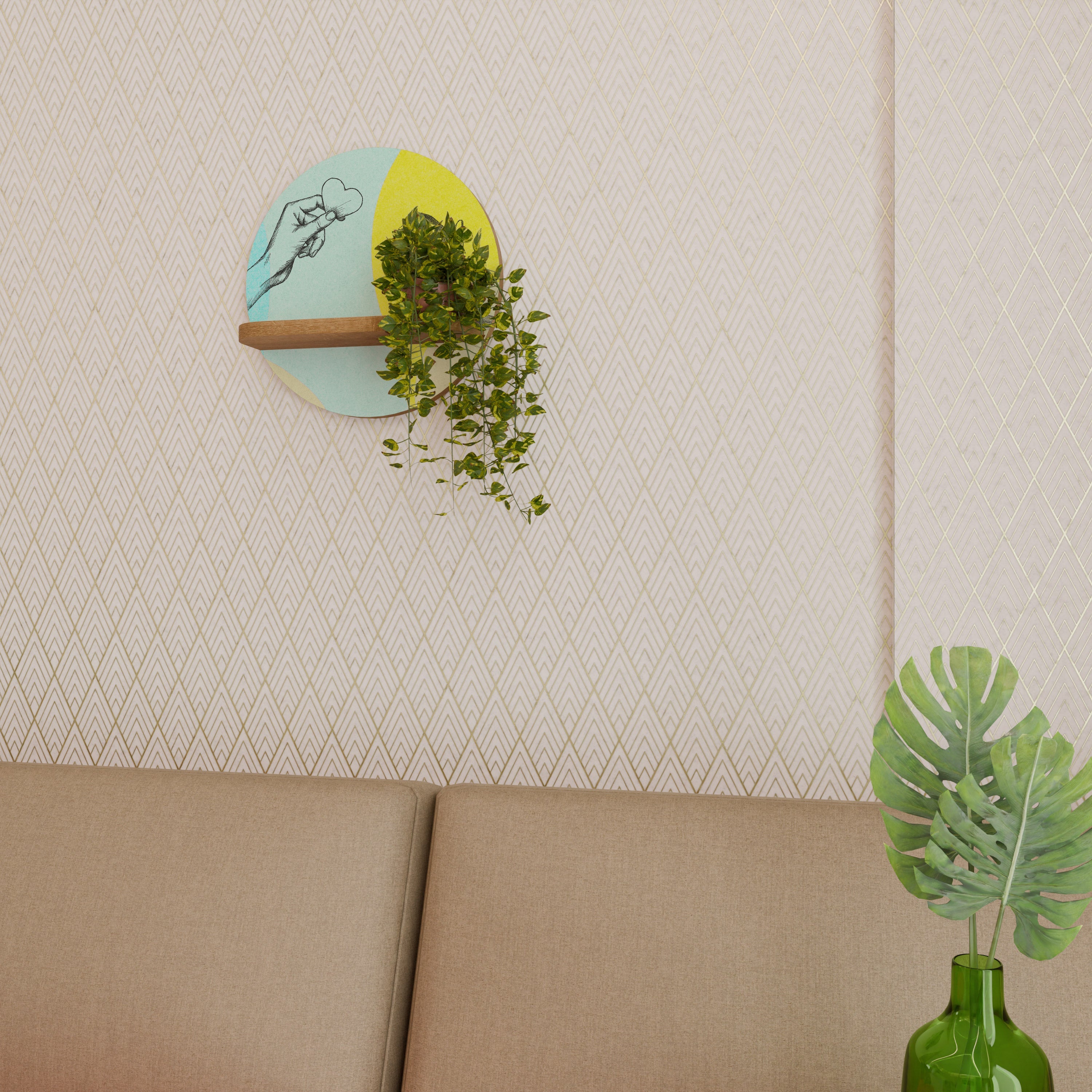 BODY LANGUAGE Round Art Shelf In Oak Effect