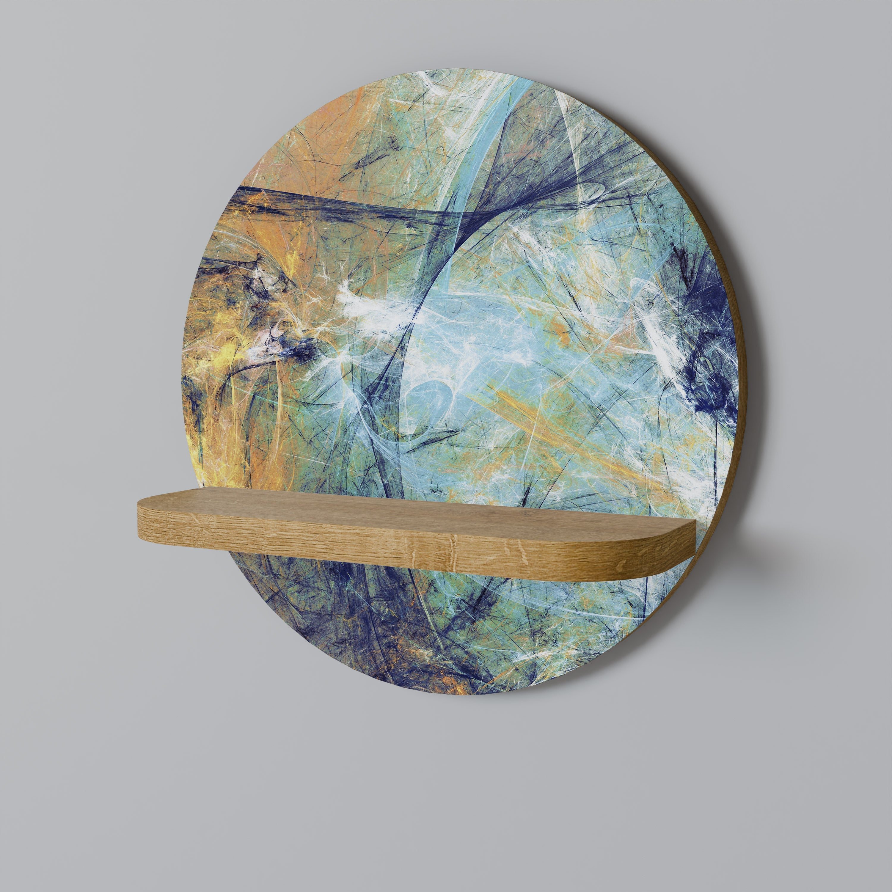 RÉFLEXIONS ABSTRAITES Étagère d'art ronde effet chêne