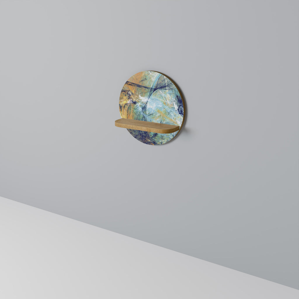 RÉFLEXIONS ABSTRAITES Étagère d'art ronde effet chêne