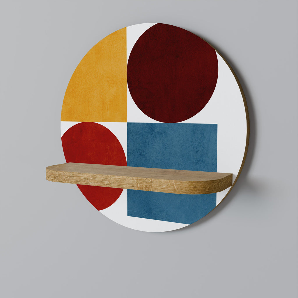 GEOMETRIC PUZZLE Round Art Shelf In Oak Effect