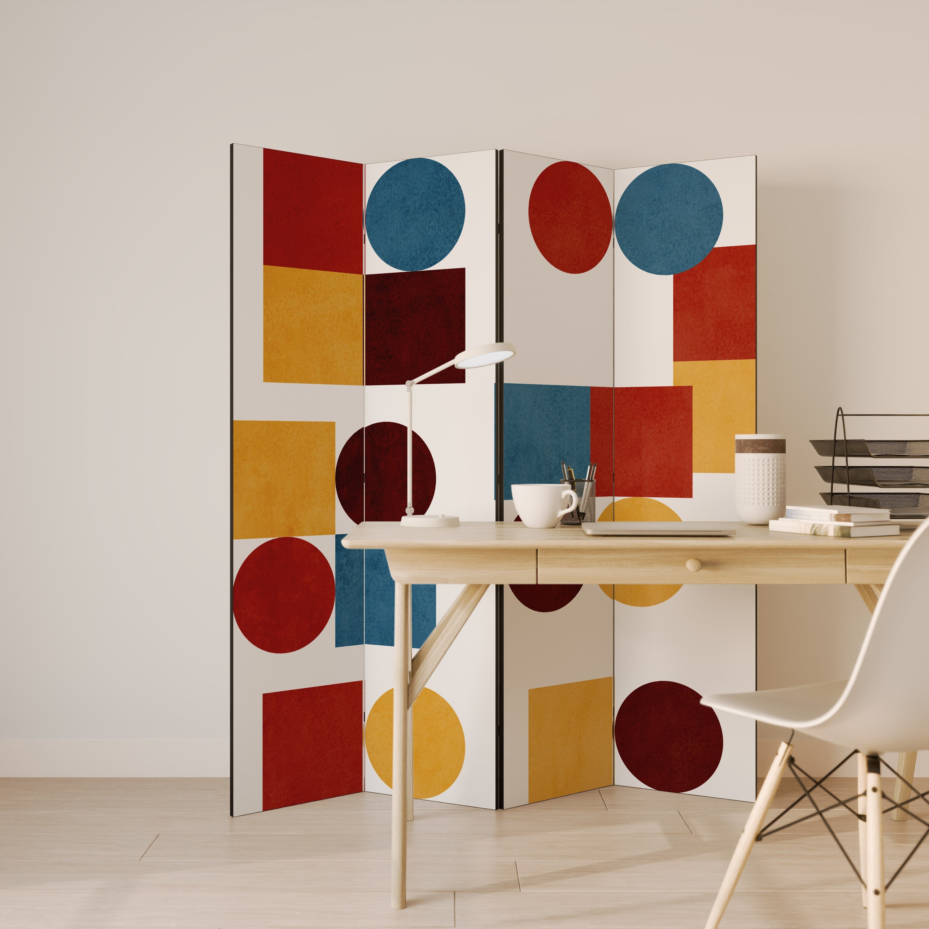 GEOMETRIC PUZZLE Decorative 4-Panel Room Divider