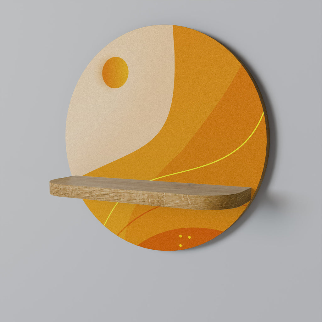 ORANGE ARRANGEMENT Round Art Shelf In Oak Effect