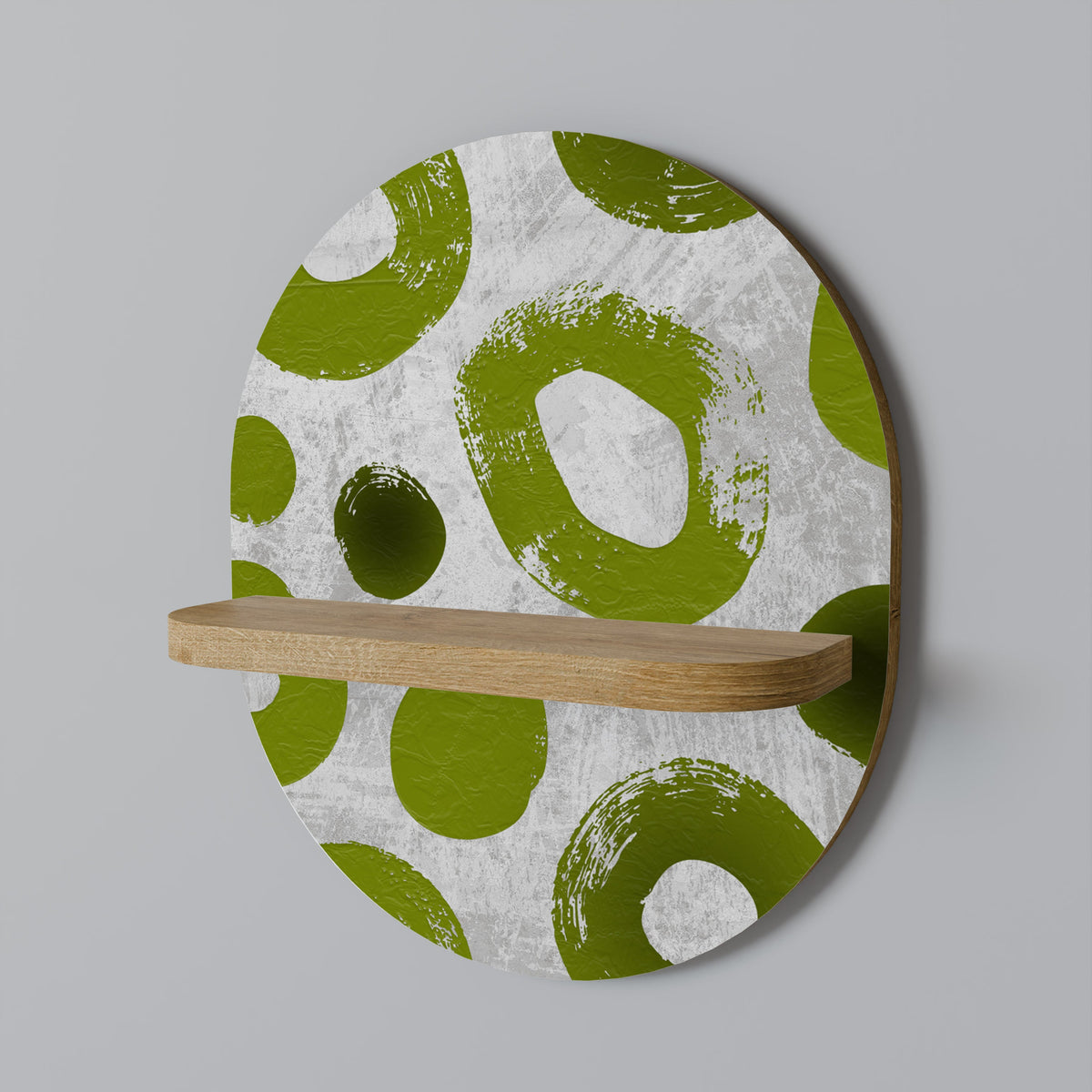 GREEN RHAPSODY Oval Art Shelf In Oak Effect