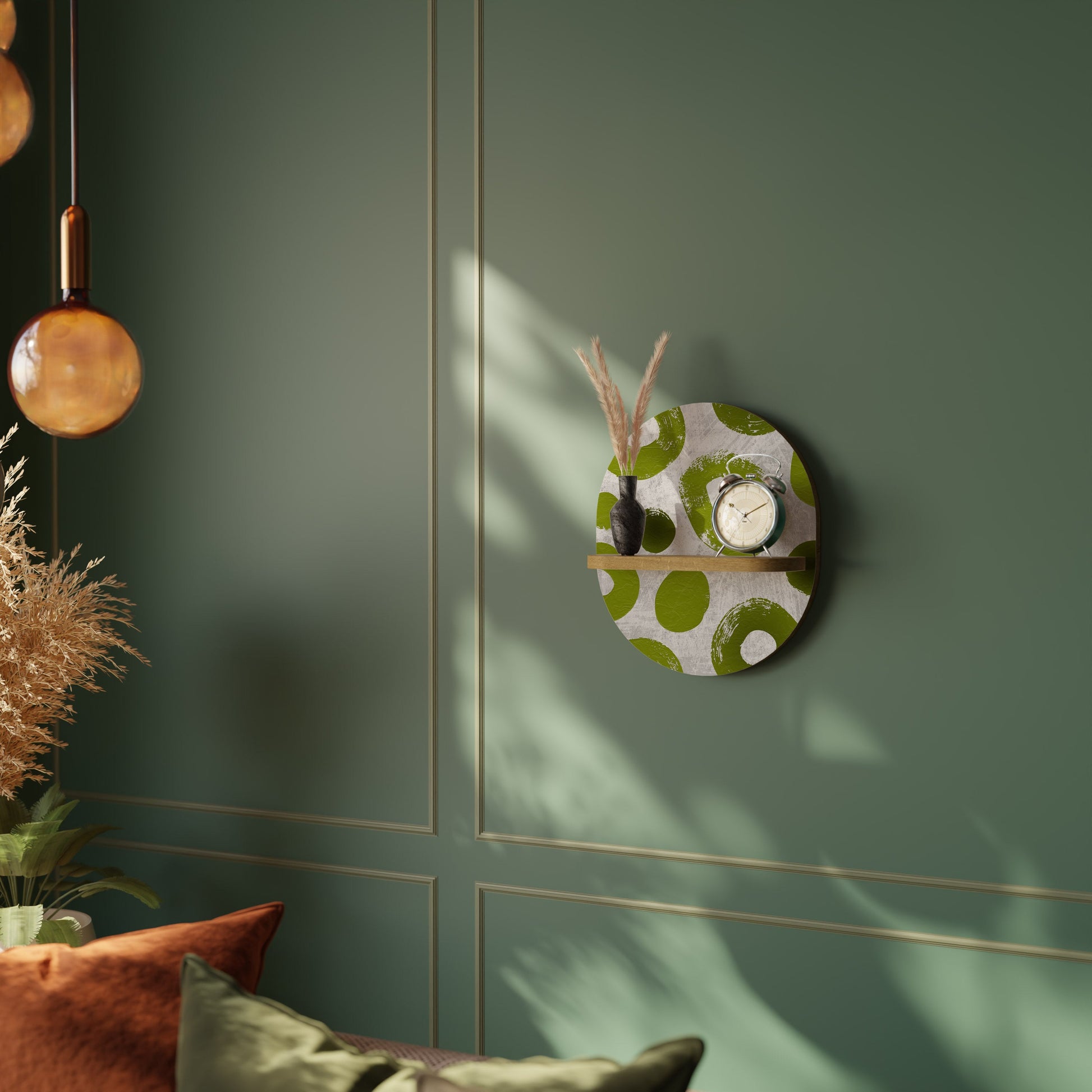 GREEN RHAPSODY Oval Art Shelf In Oak Effect