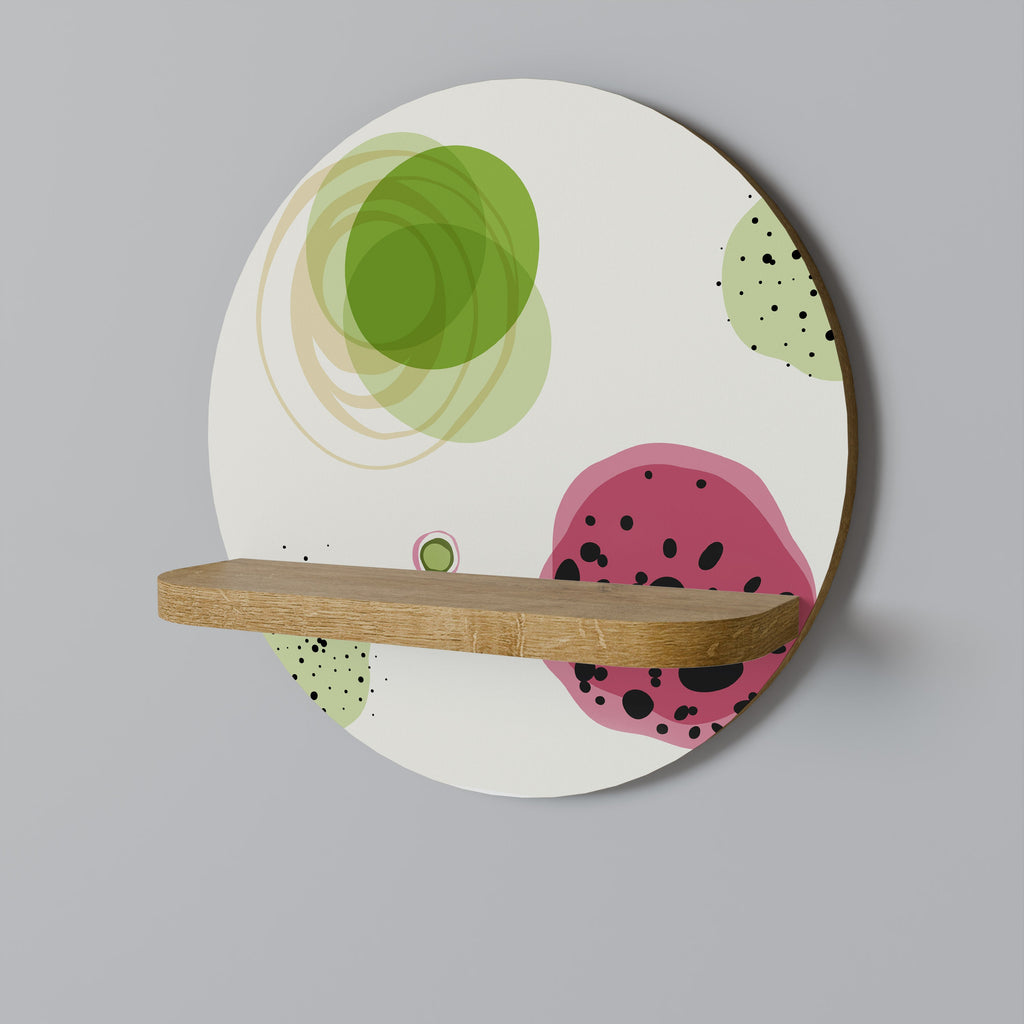 COLORFUL COSMOS Round Art Shelf In Oak Effect