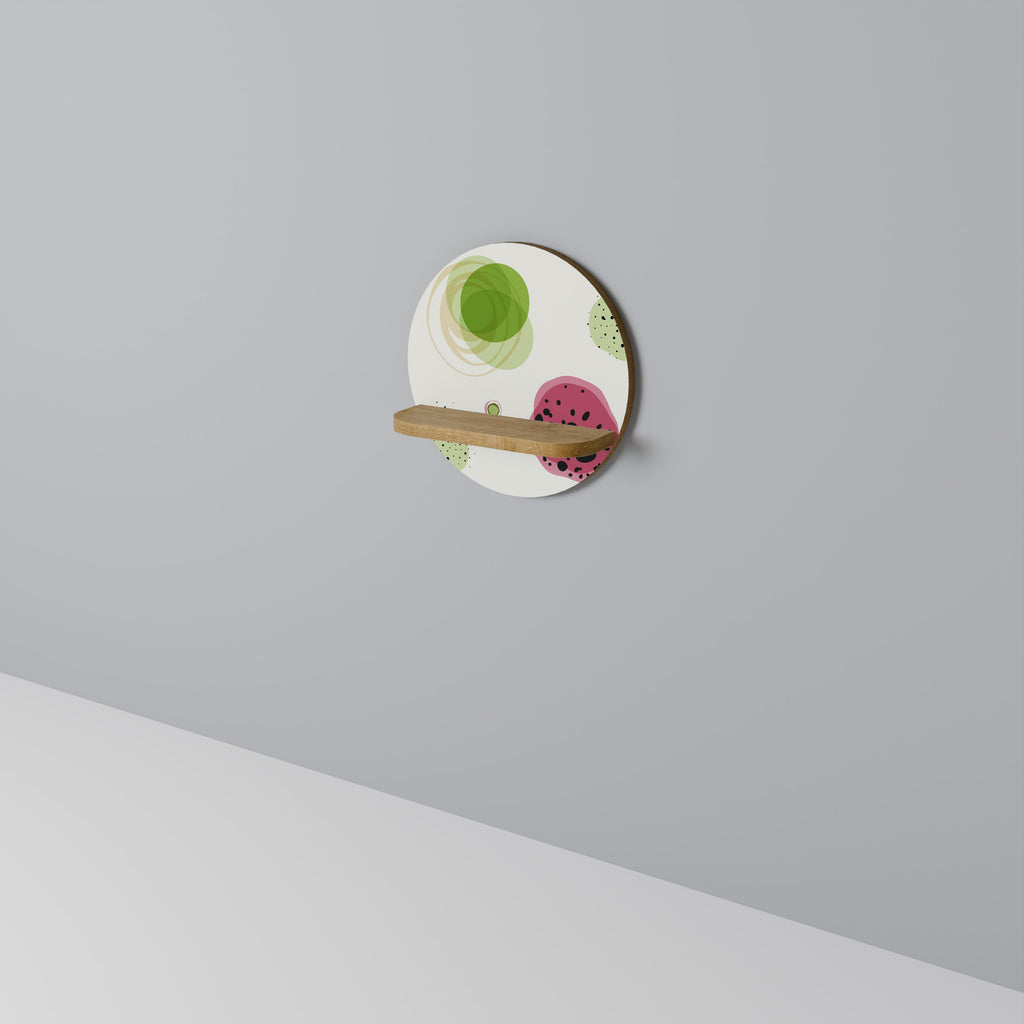 COLORFUL COSMOS Round Art Shelf In Oak Effect