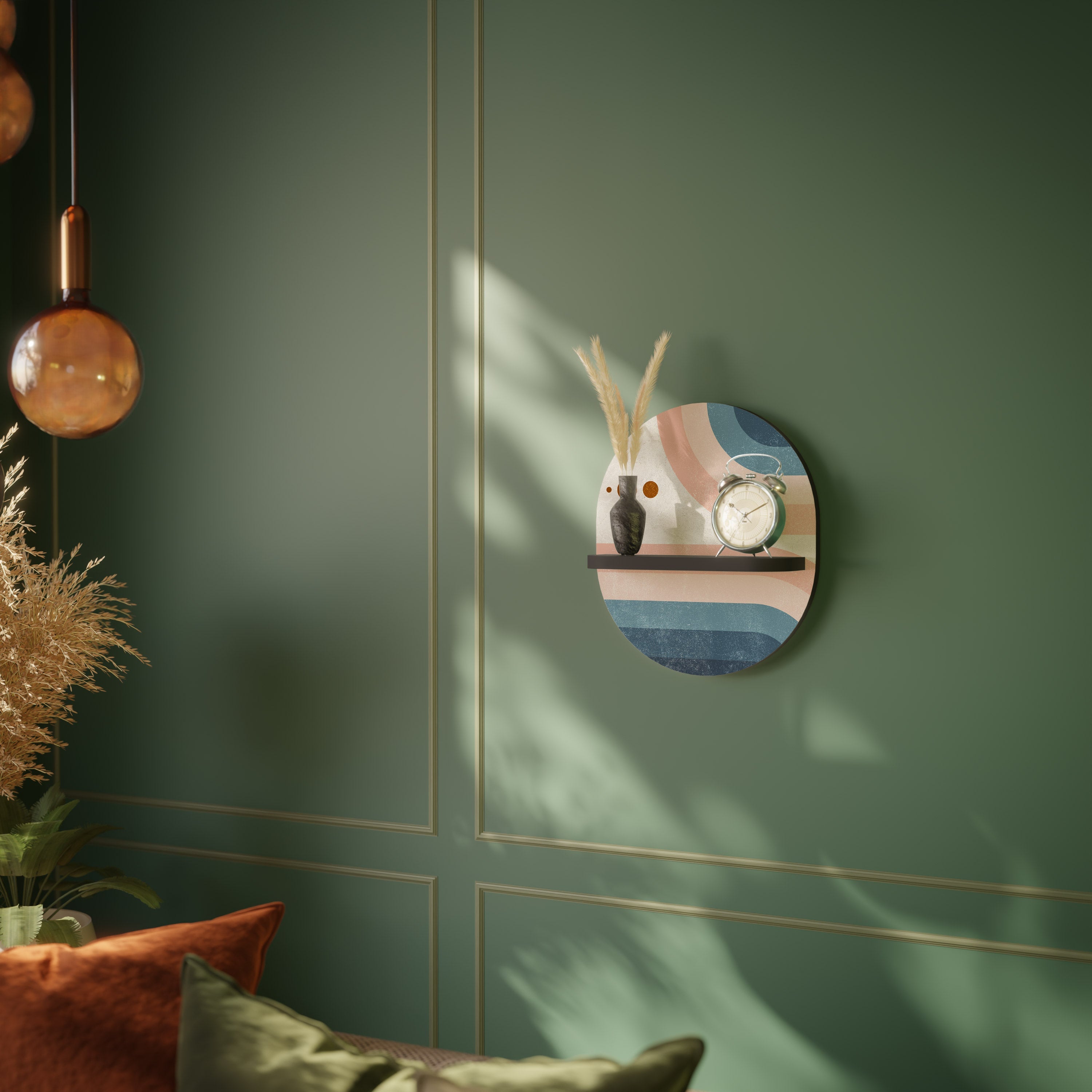 Étagère d'art ovale en deux moitiés, finition noire