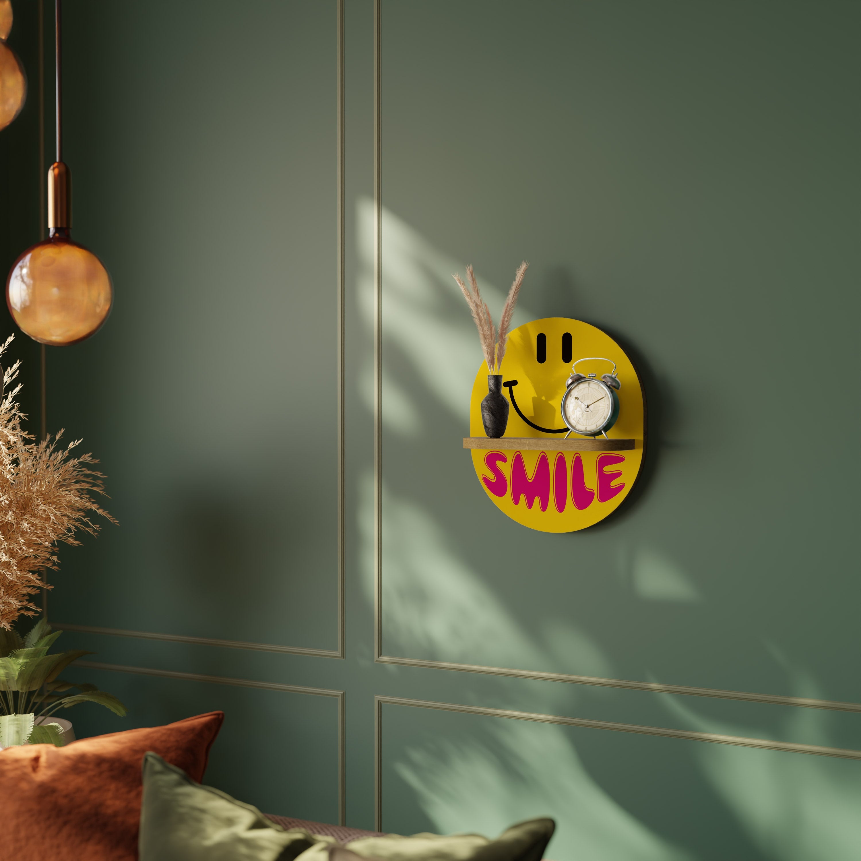 Étagère d'art ovale effet chêne KEEP SMILING