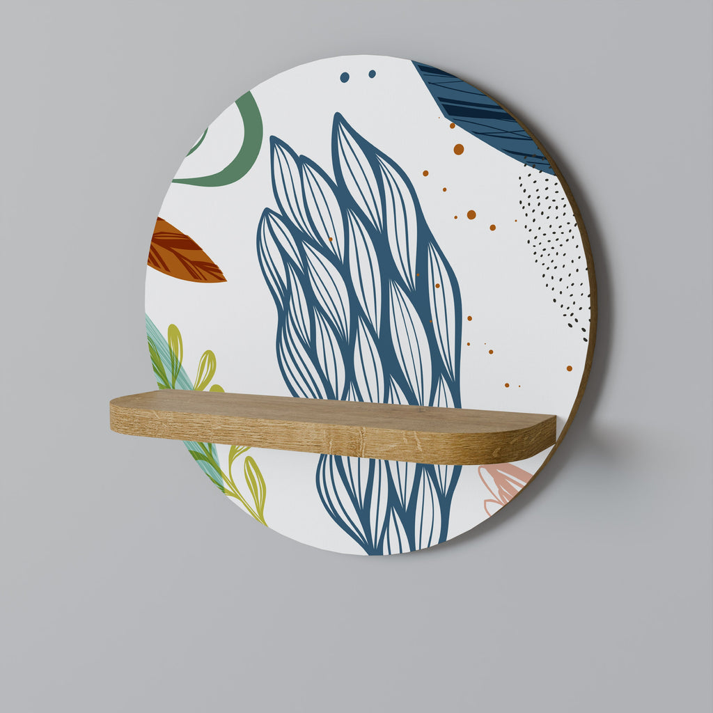 BOTANICAL HURRICANE Round Art Shelf In Oak Effect