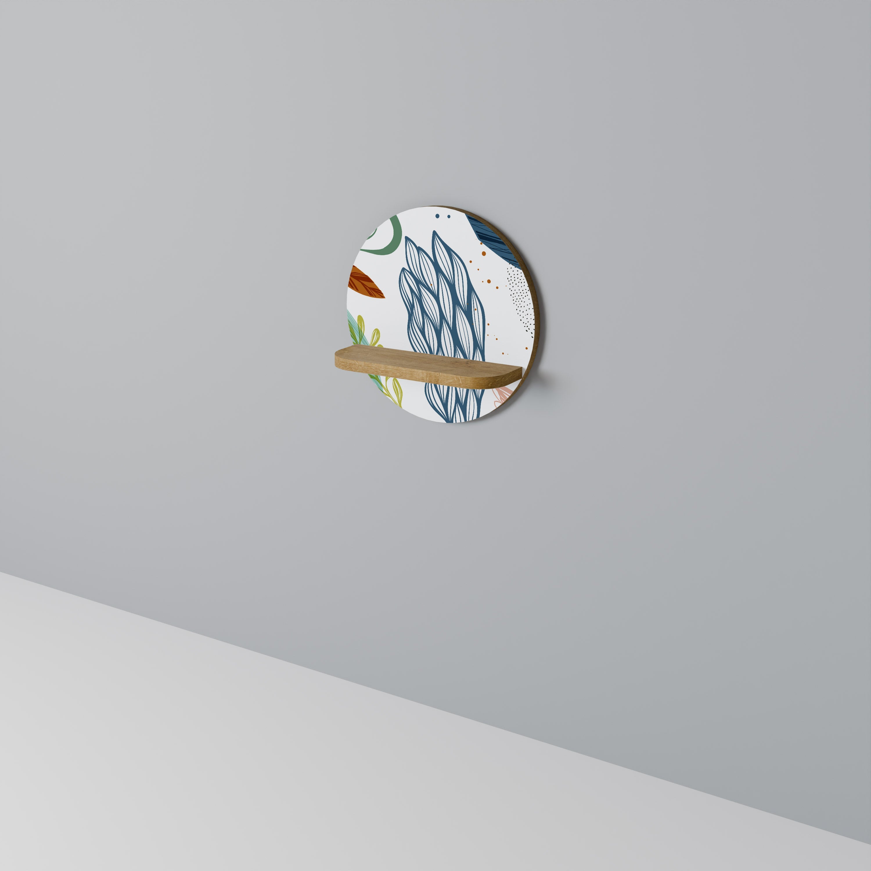 BOTANICAL HURRICANE Round Art Shelf In Oak Effect