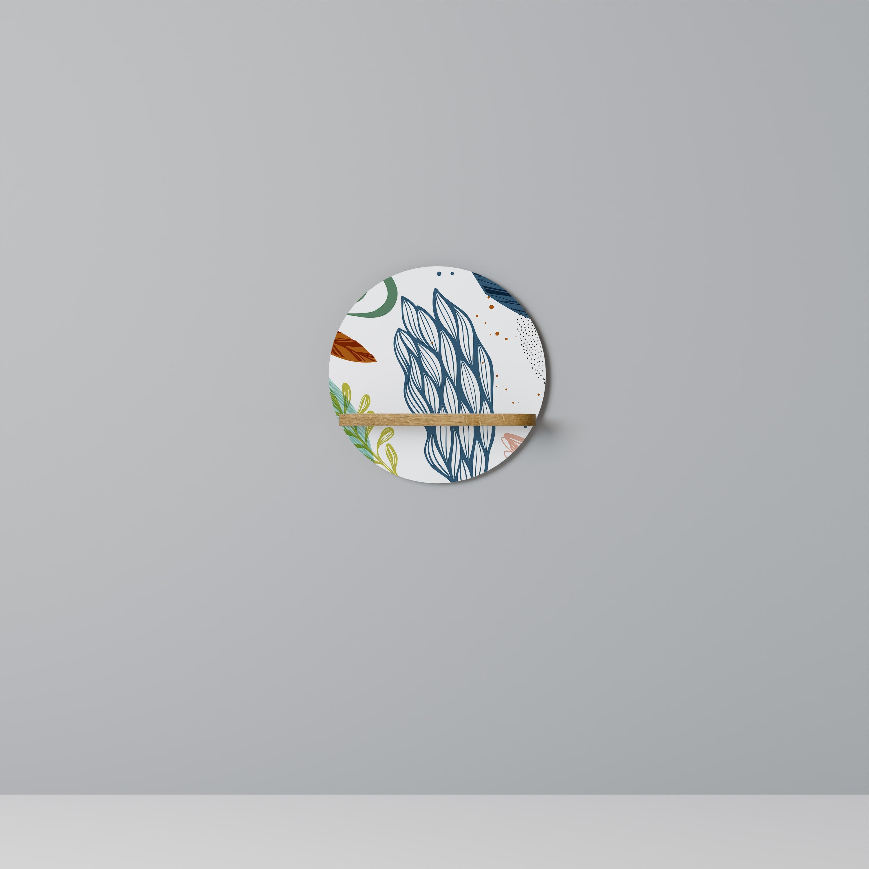 BOTANICAL HURRICANE Round Art Shelf In Oak Effect