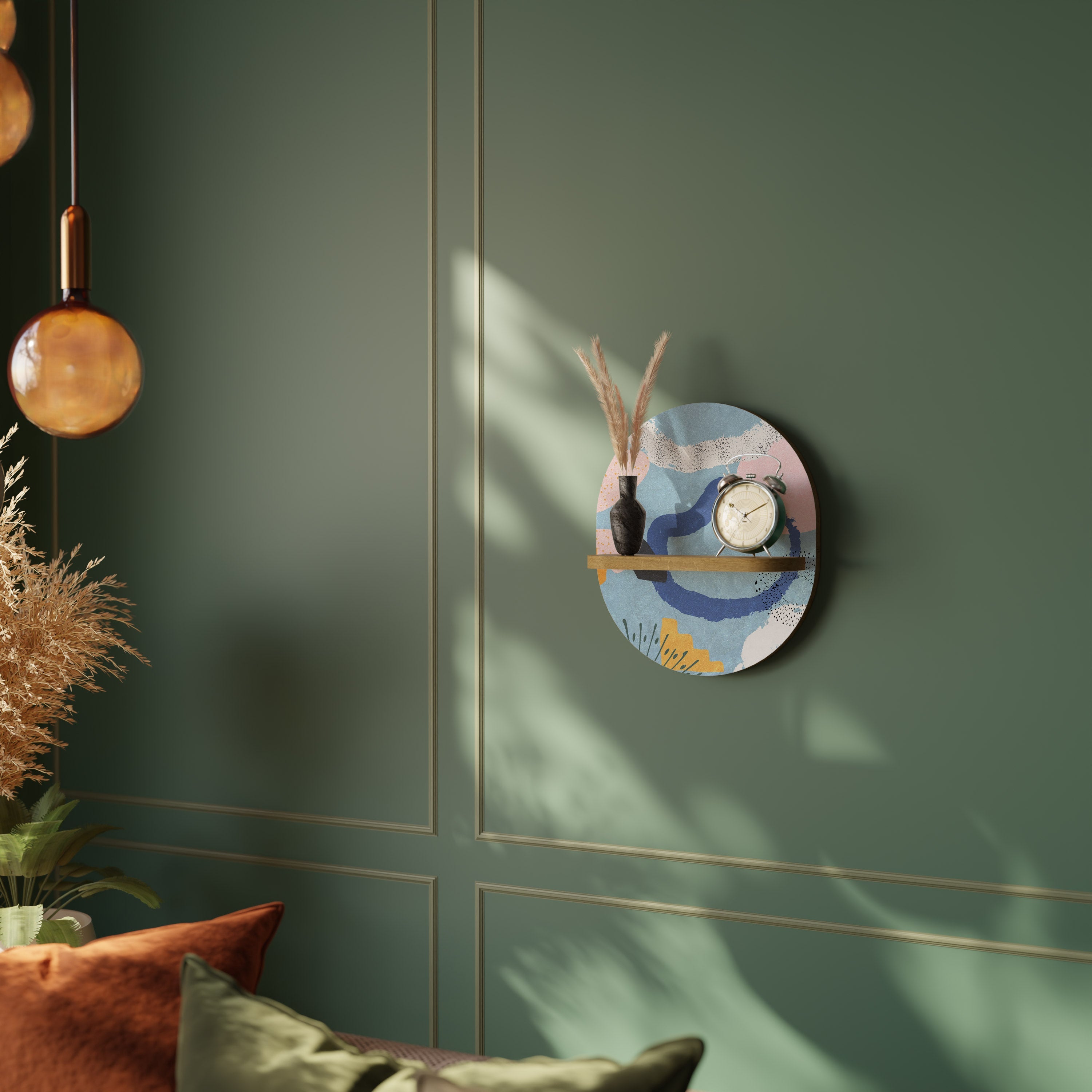 Étagère d'art ovale DREAMY SWIRLS effet chêne