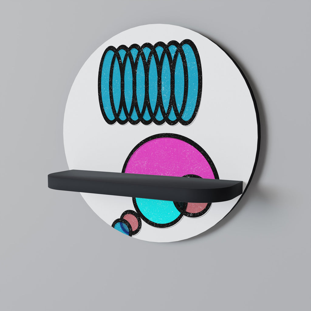 GEOMETRIC RHAPSODY Round Art Shelf In Black Finish