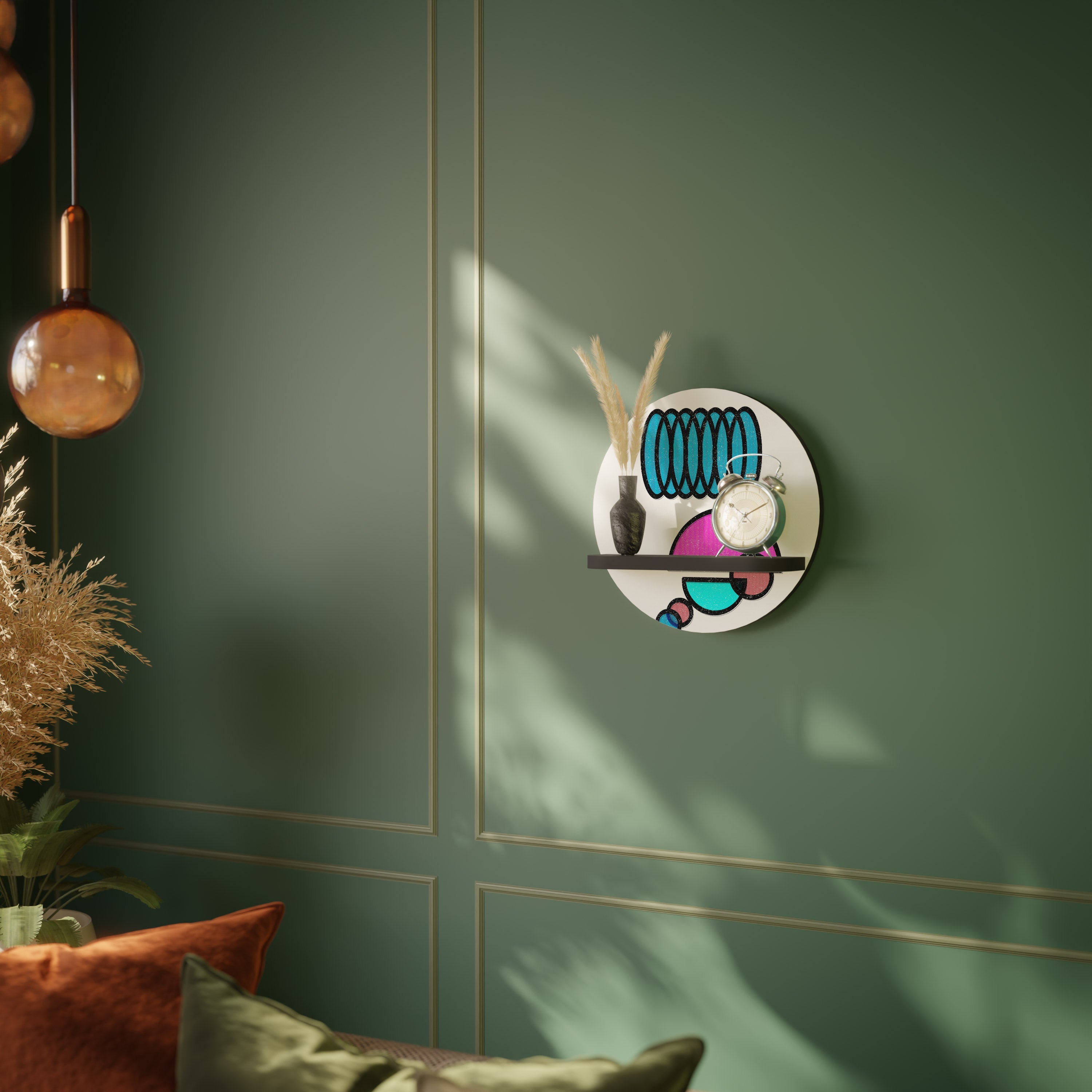 Étagère d'art ronde GEOMETRIC RHAPSODY en finition noire