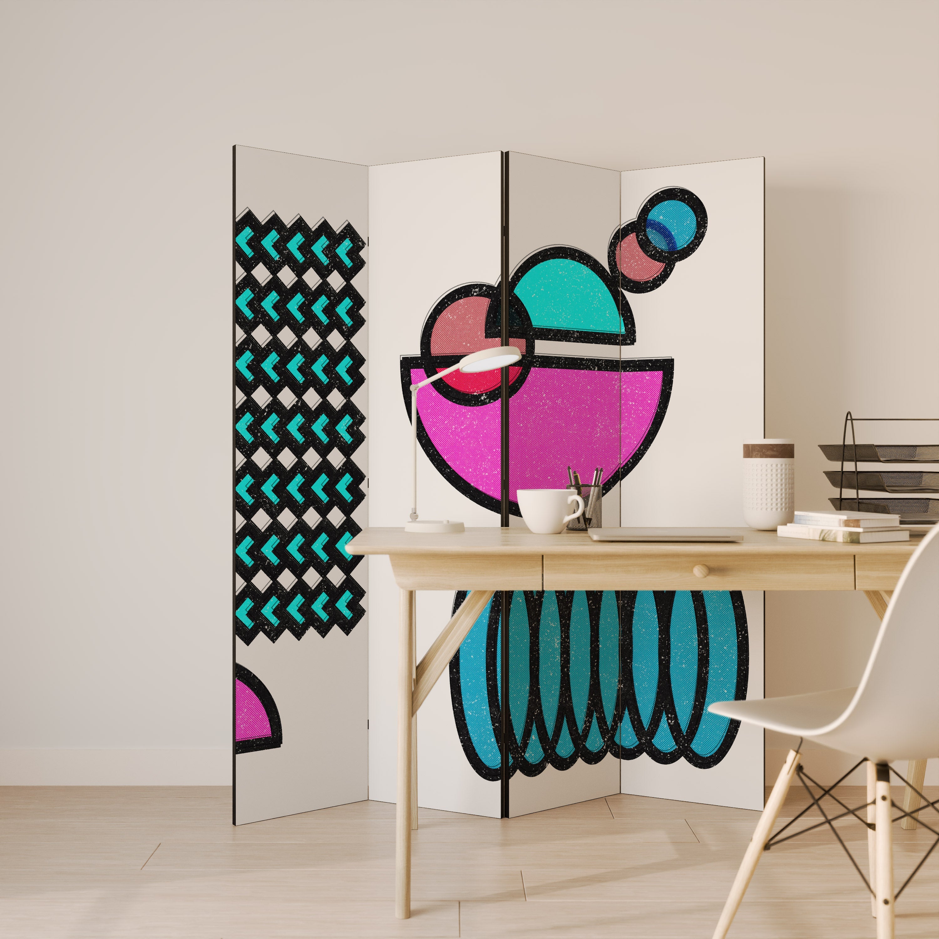 GEOMETRIC RHAPSODY Decorative 4-Panel Room Divider