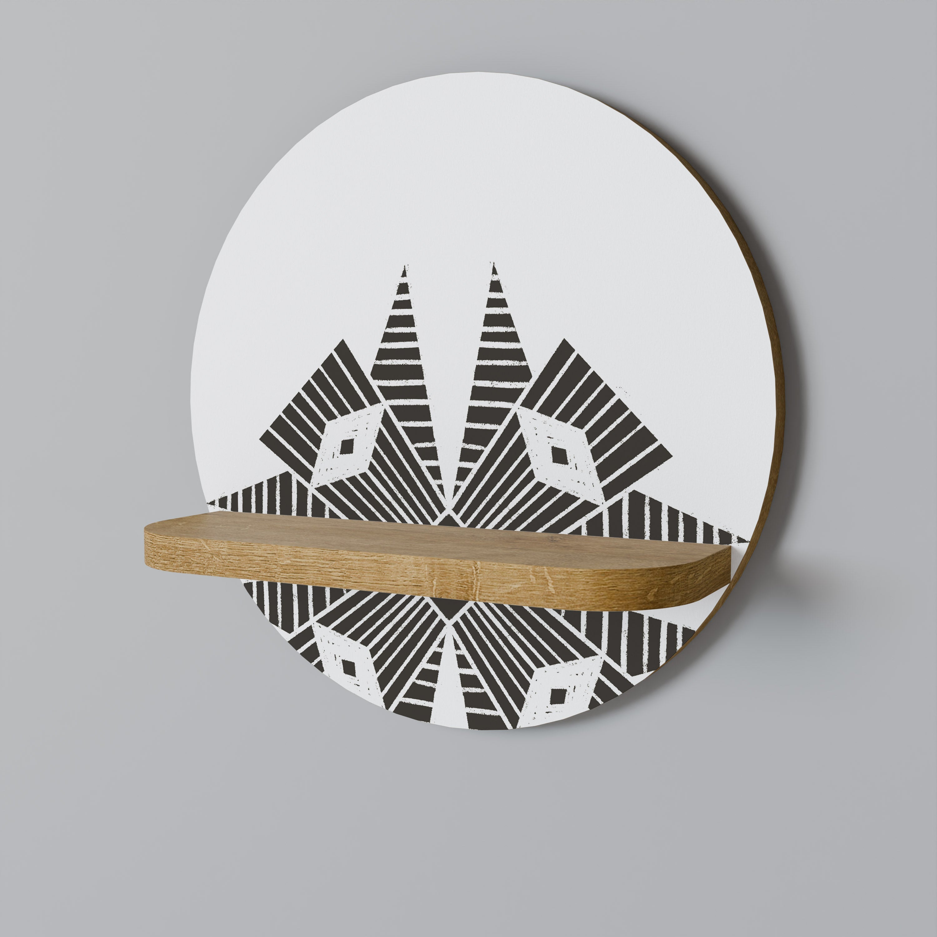 MONOCHROME NEXUS Round Art Shelf In Oak Effect