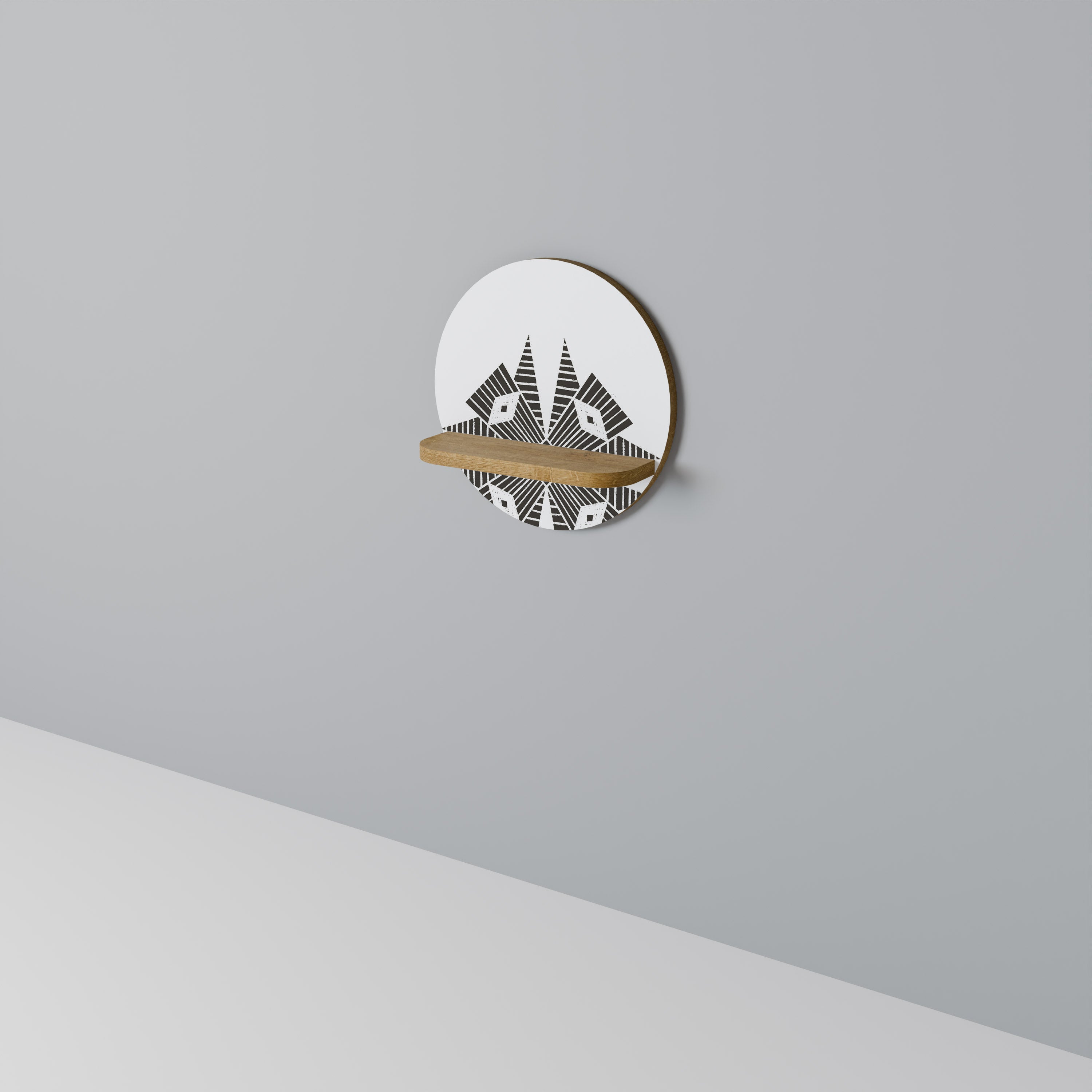 MONOCHROME NEXUS Round Art Shelf In Oak Effect