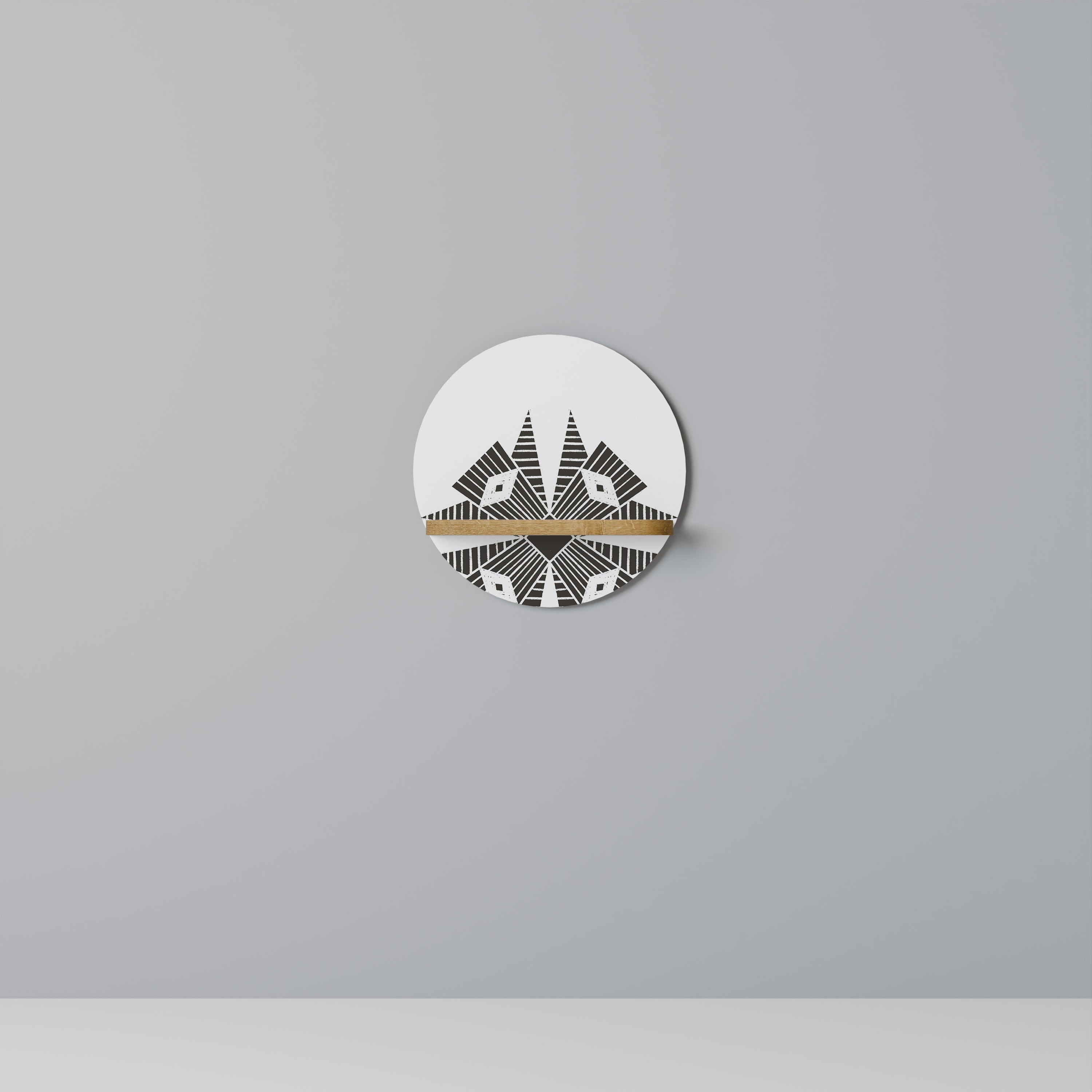 MONOCHROME NEXUS Round Art Shelf In Oak Effect