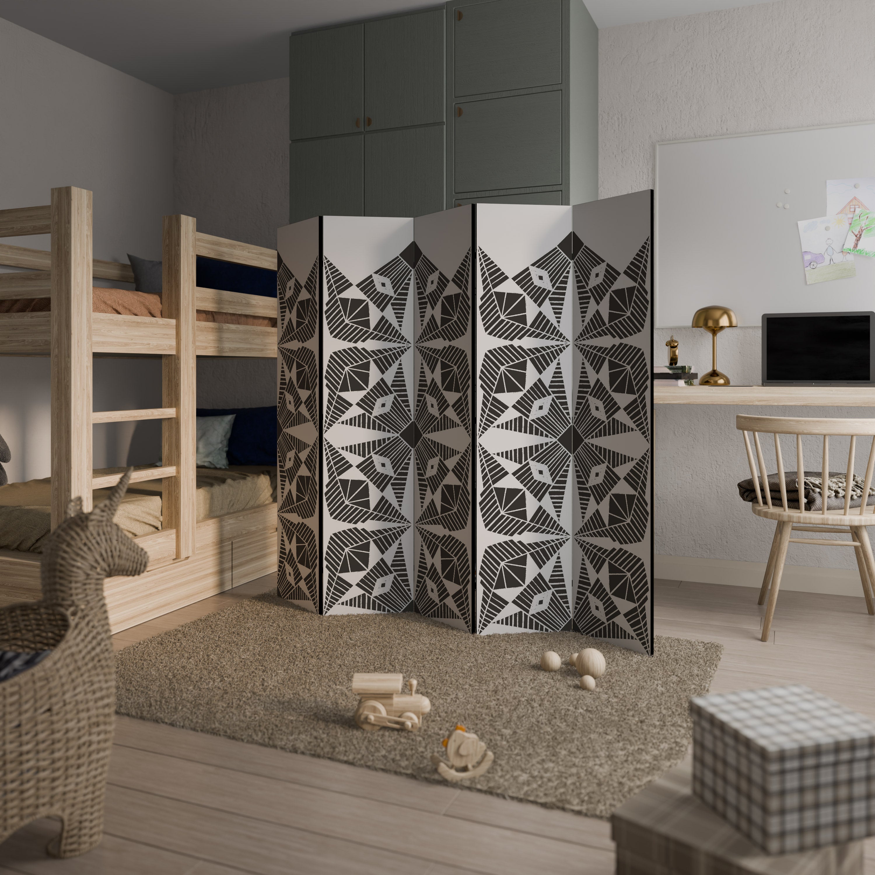 MONOCHROME NEXUS Decorative 5-Panel Room Divider