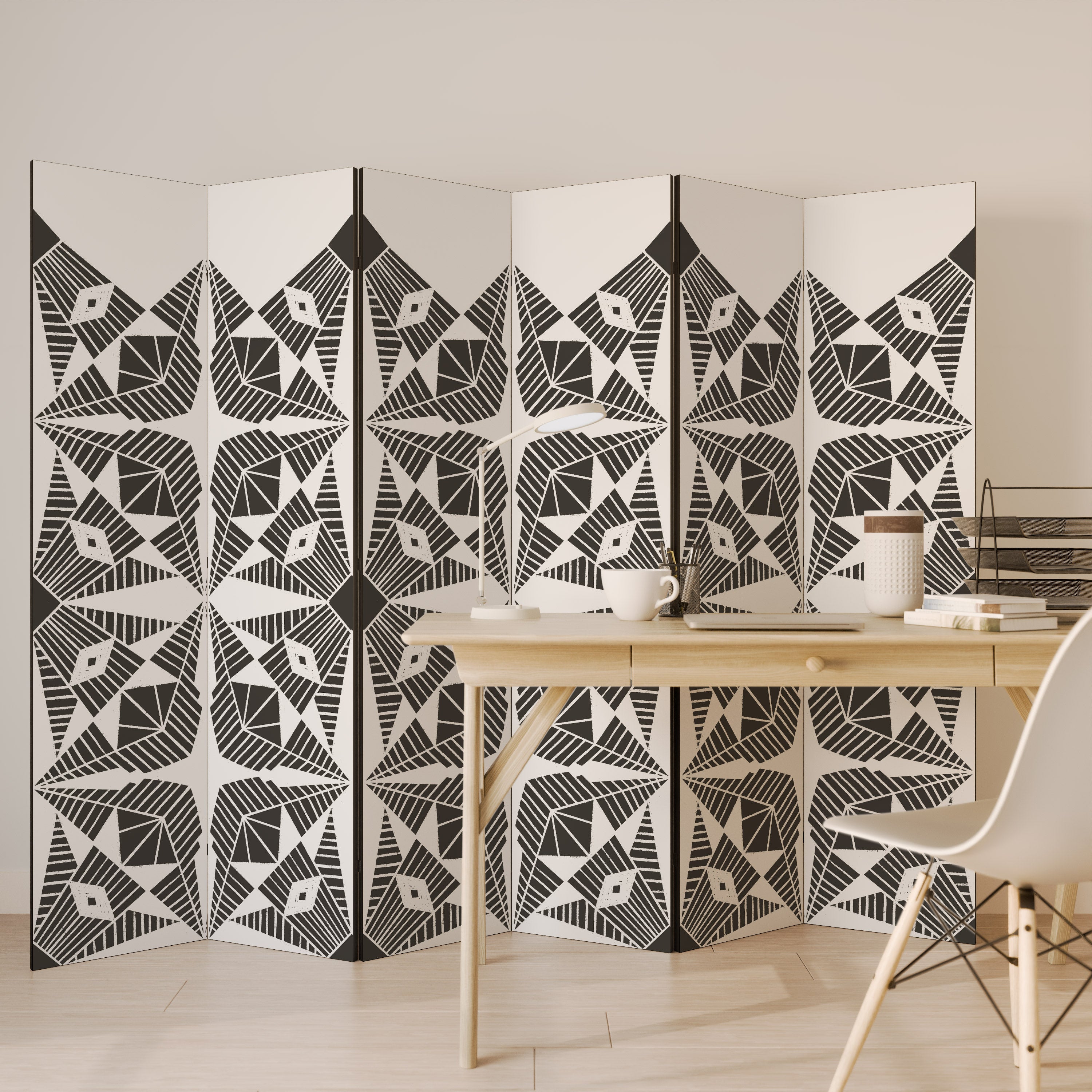 MONOCHROME NEXUS Decorative 6-Panel Room Divider