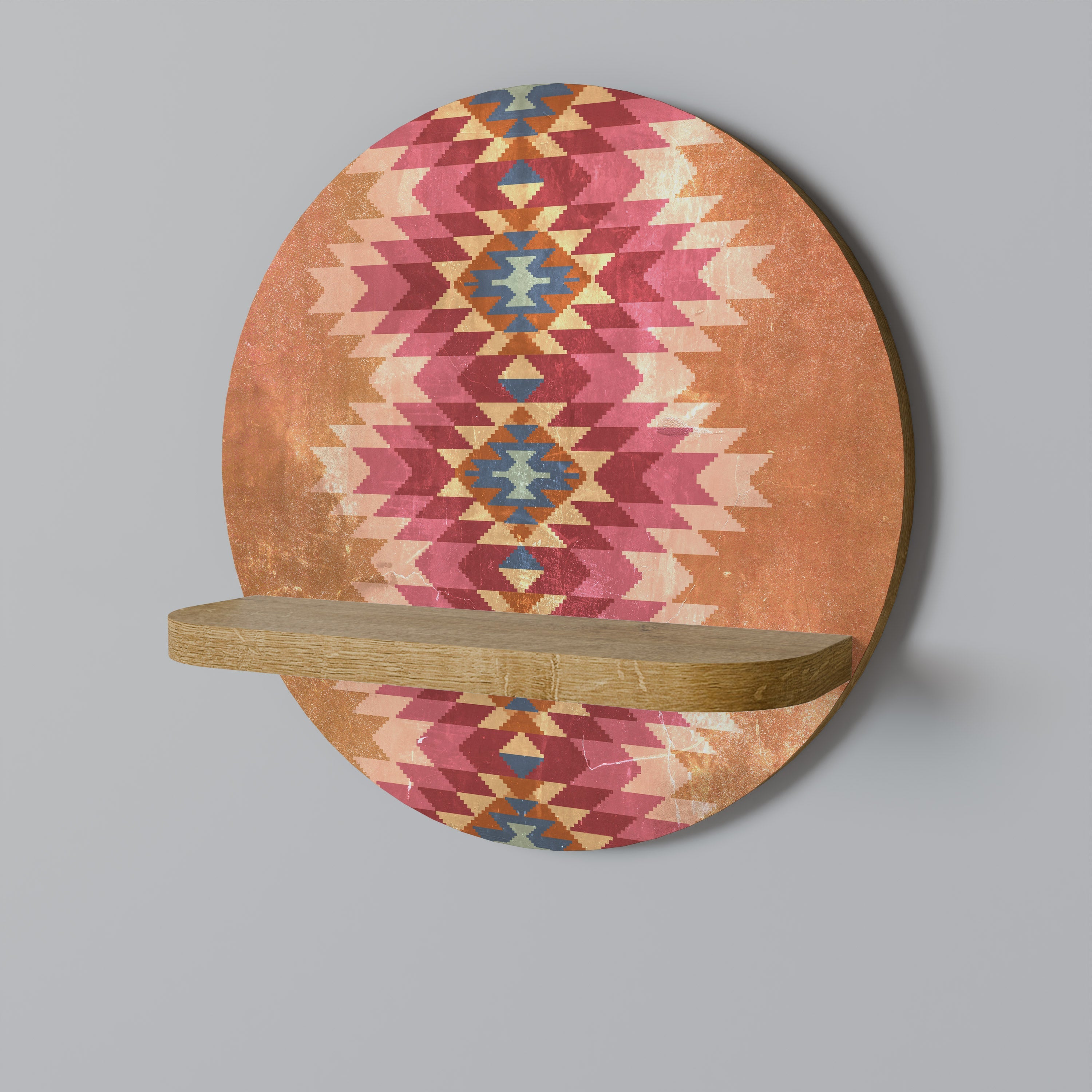 Étagère ronde artistique INDIAN FOLK effet chêne