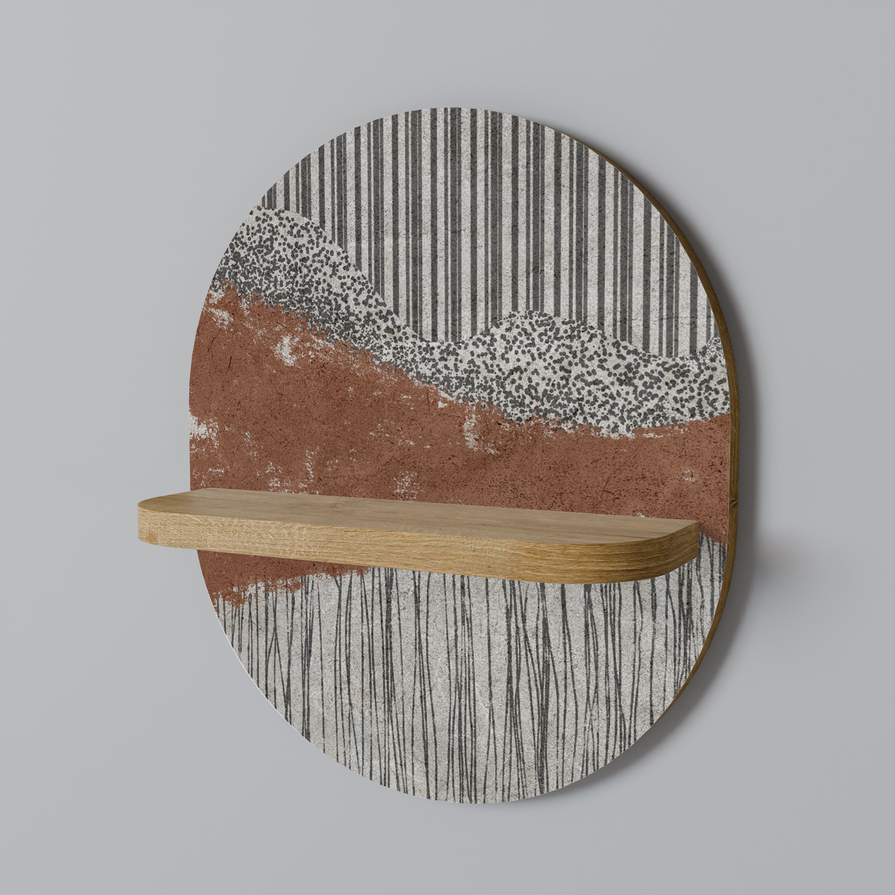 Étagère d'art ovale RAYÉE TERRAIN effet chêne