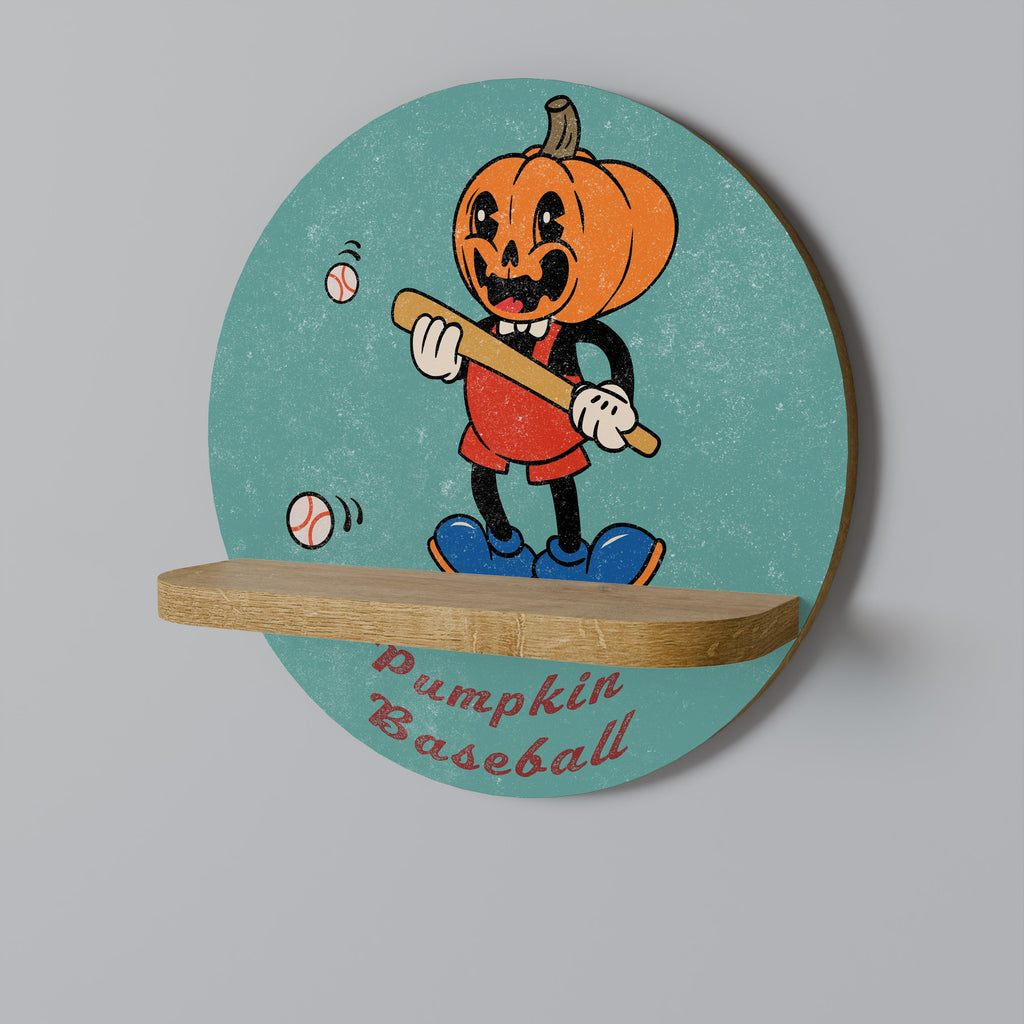 Étagère ronde effet chêne avec motif citrouille baseball