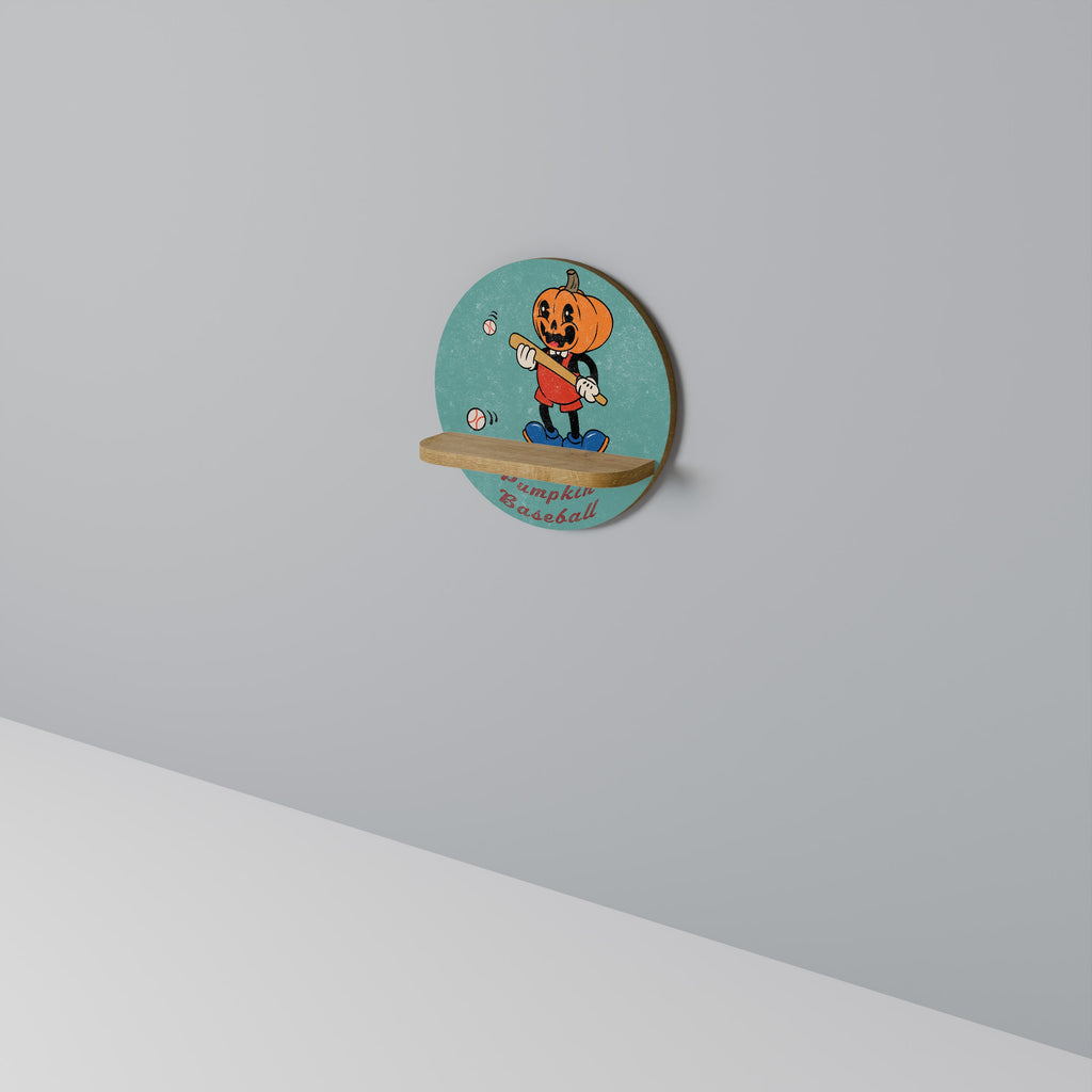 Étagère ronde effet chêne avec motif citrouille baseball