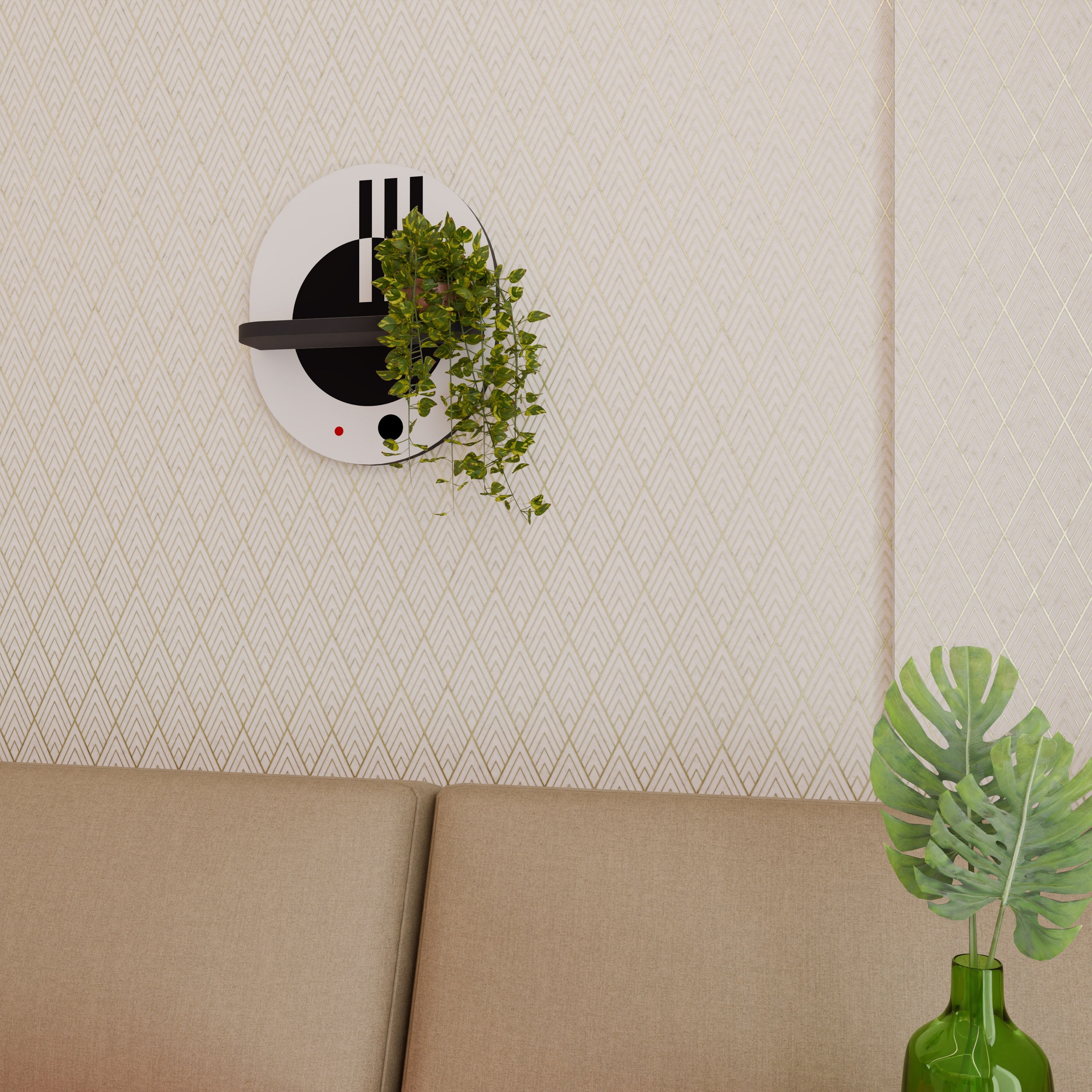 Étagère ovale en noir et blanc