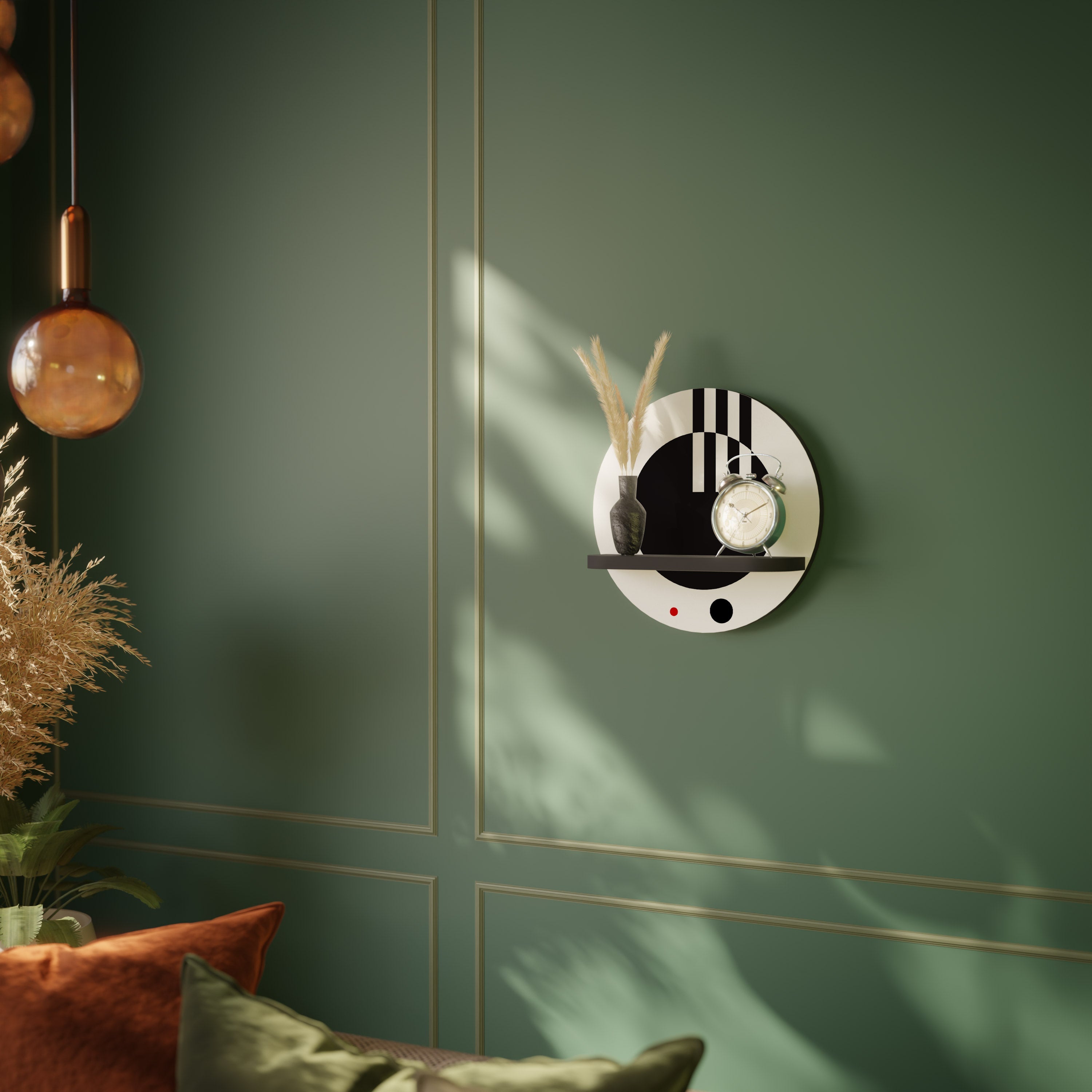 Étagère d'art ronde combinée noir et blanc en finition noire