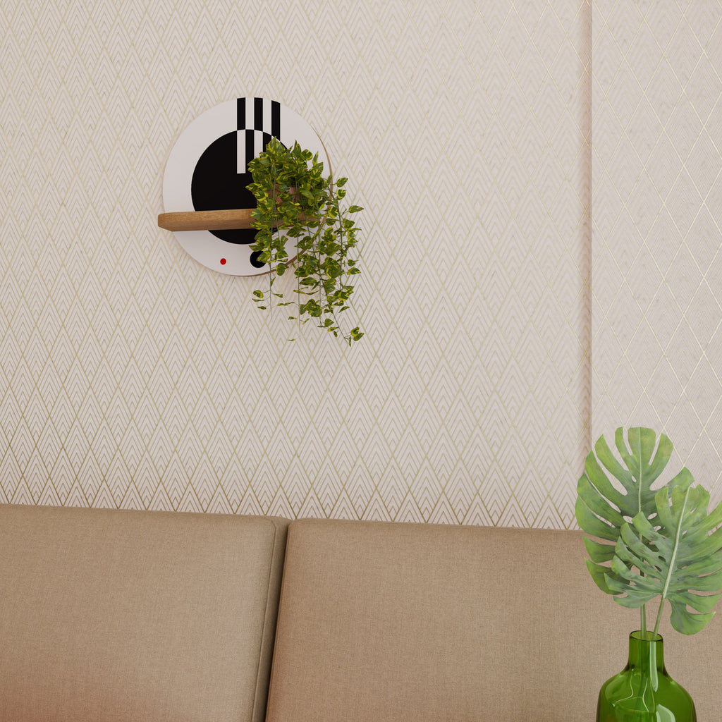 Étagère ronde effet chêne, combinaison noir et blanc