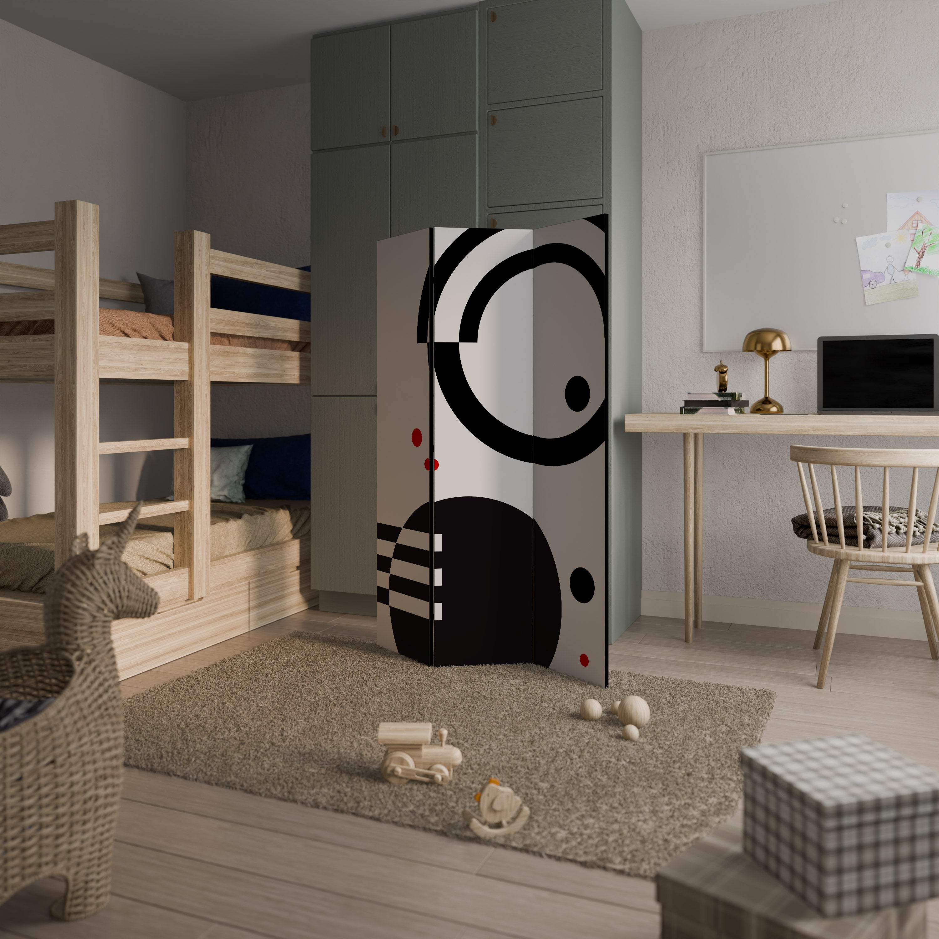 Paravent décoratif à 3 panneaux, combinaison noir et blanc