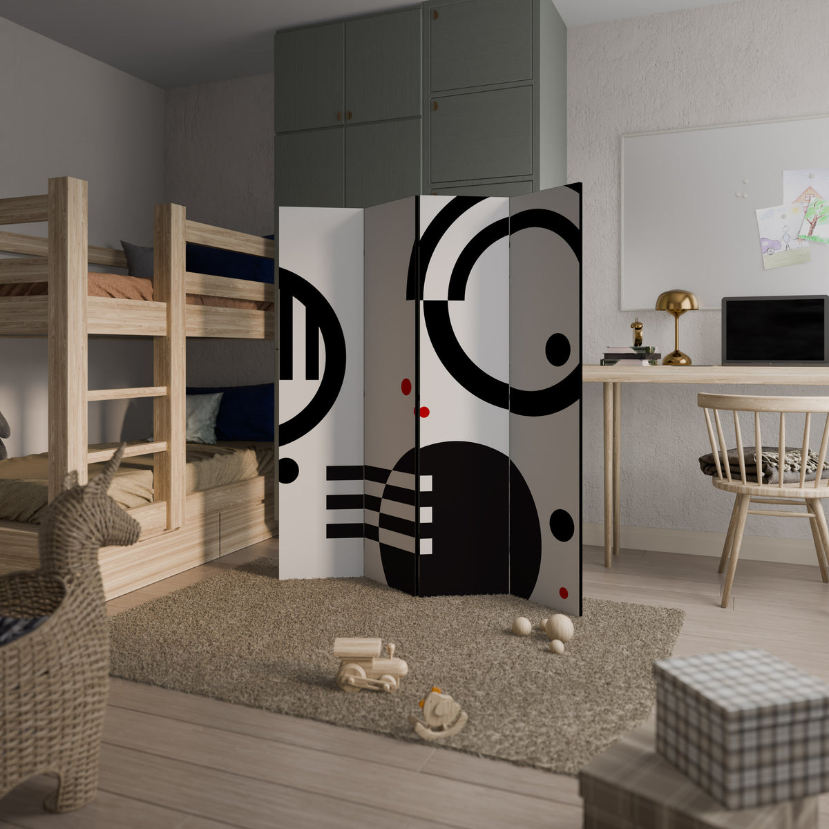 BLACK AND WHITE COMBINATION 4-Panel Room Divider