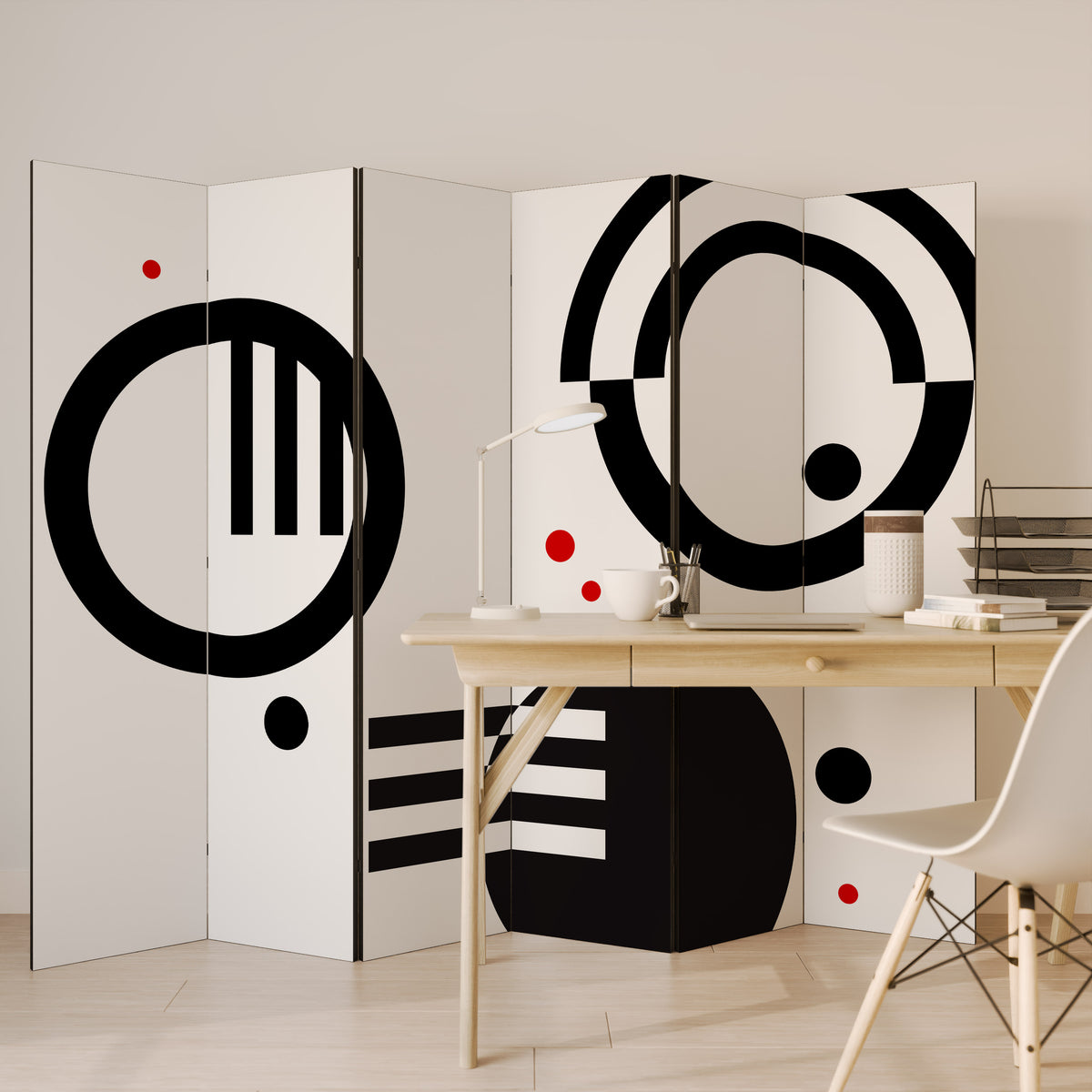 BLACK AND WHITE COMBINATION 6-Panel Room Divider