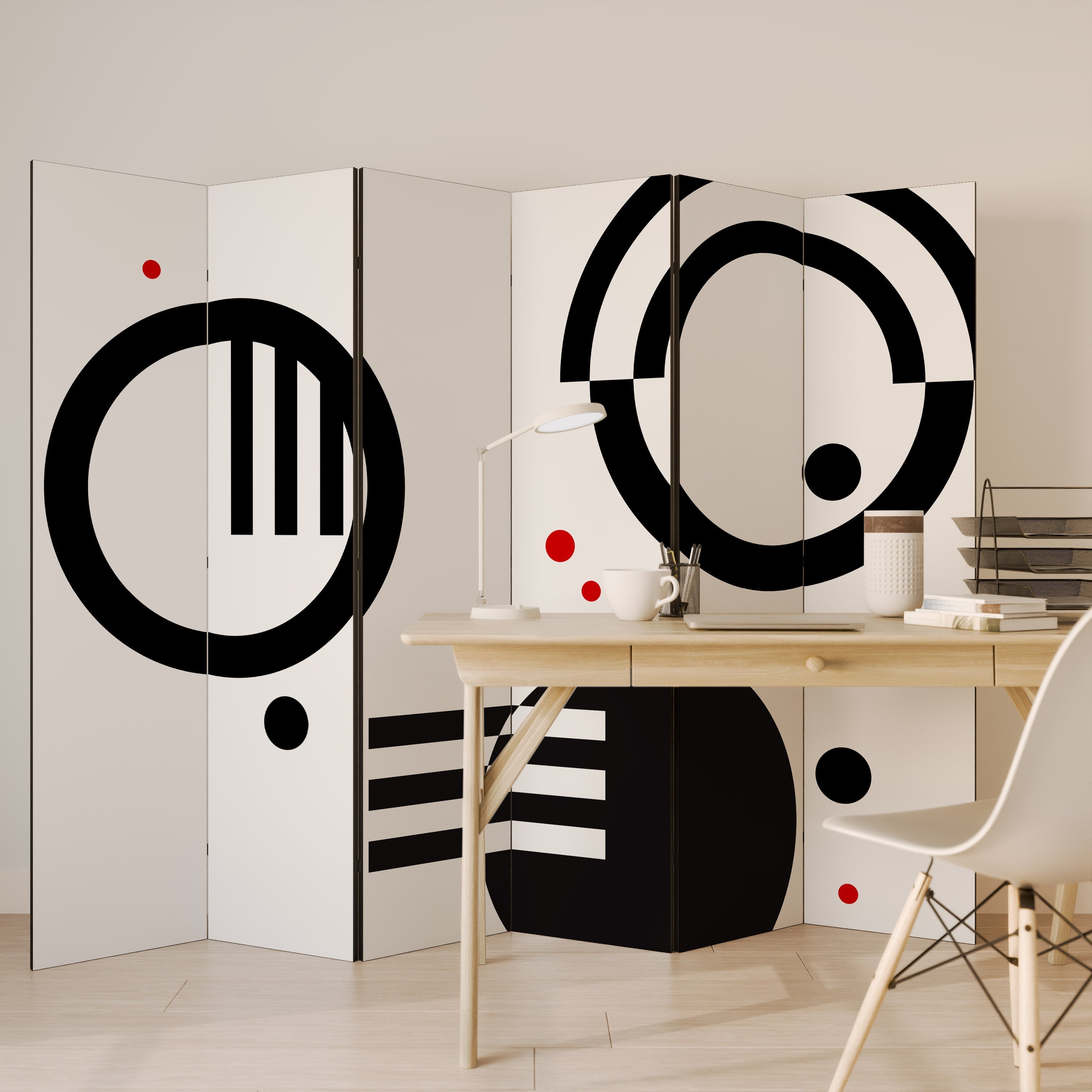 BLACK AND WHITE COMBINATION Decorative 6-Panel Room Divider