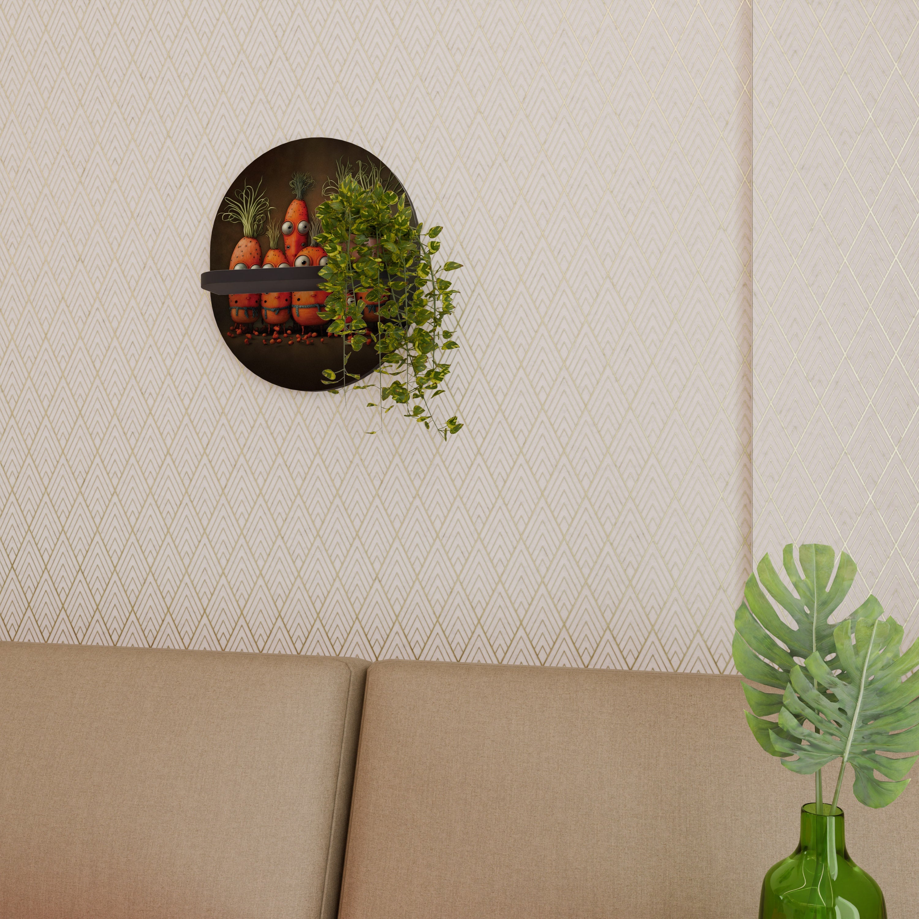 Étagère d'art ovale mignonne ou effrayante en finition noire